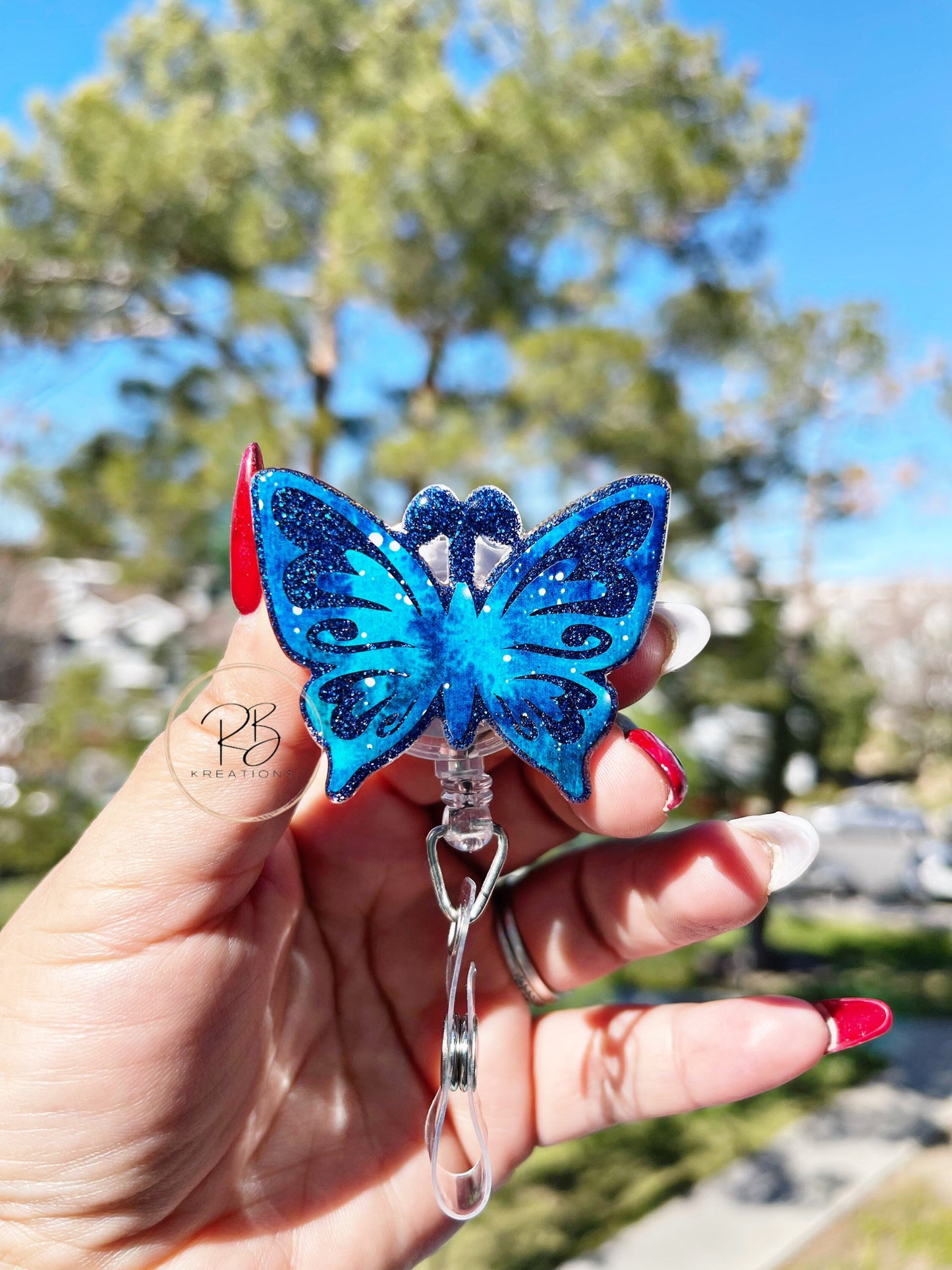 Galaxy Butterfly Badge Reel | Glitter Badge Reel | Interchangeable | Retractable | Butterfly Badge clip | Nurses Gift