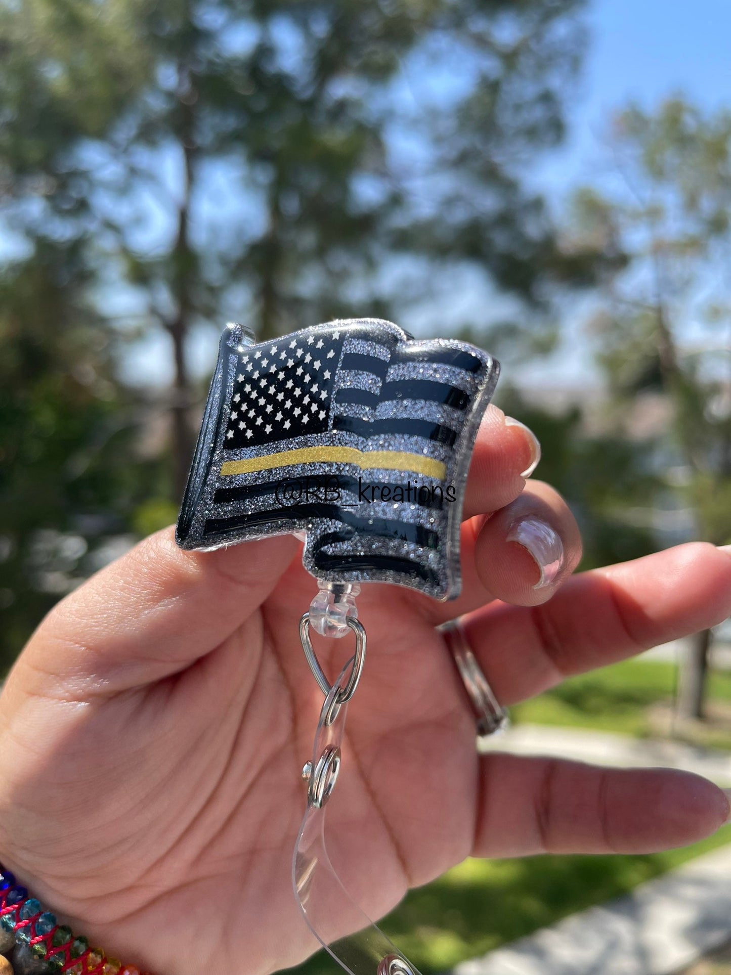 Flag Badge Reel | Waving Flag Badge Holder | Dispatcher Badge Clip | Retractable | Interchangeable