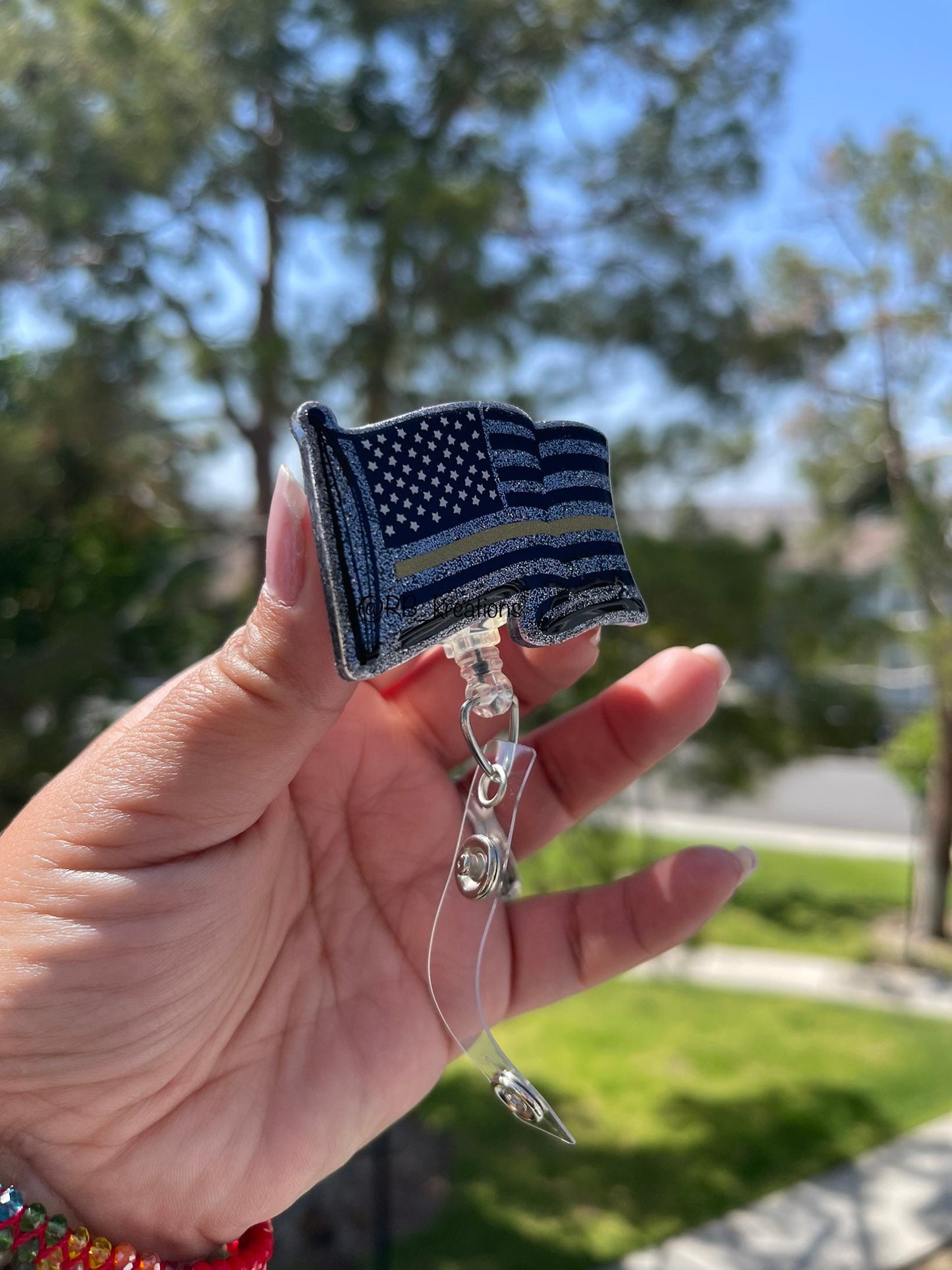 Flag Badge Reel | Waving Flag Badge Holder | Dispatcher Badge Clip | Retractable | Interchangeable