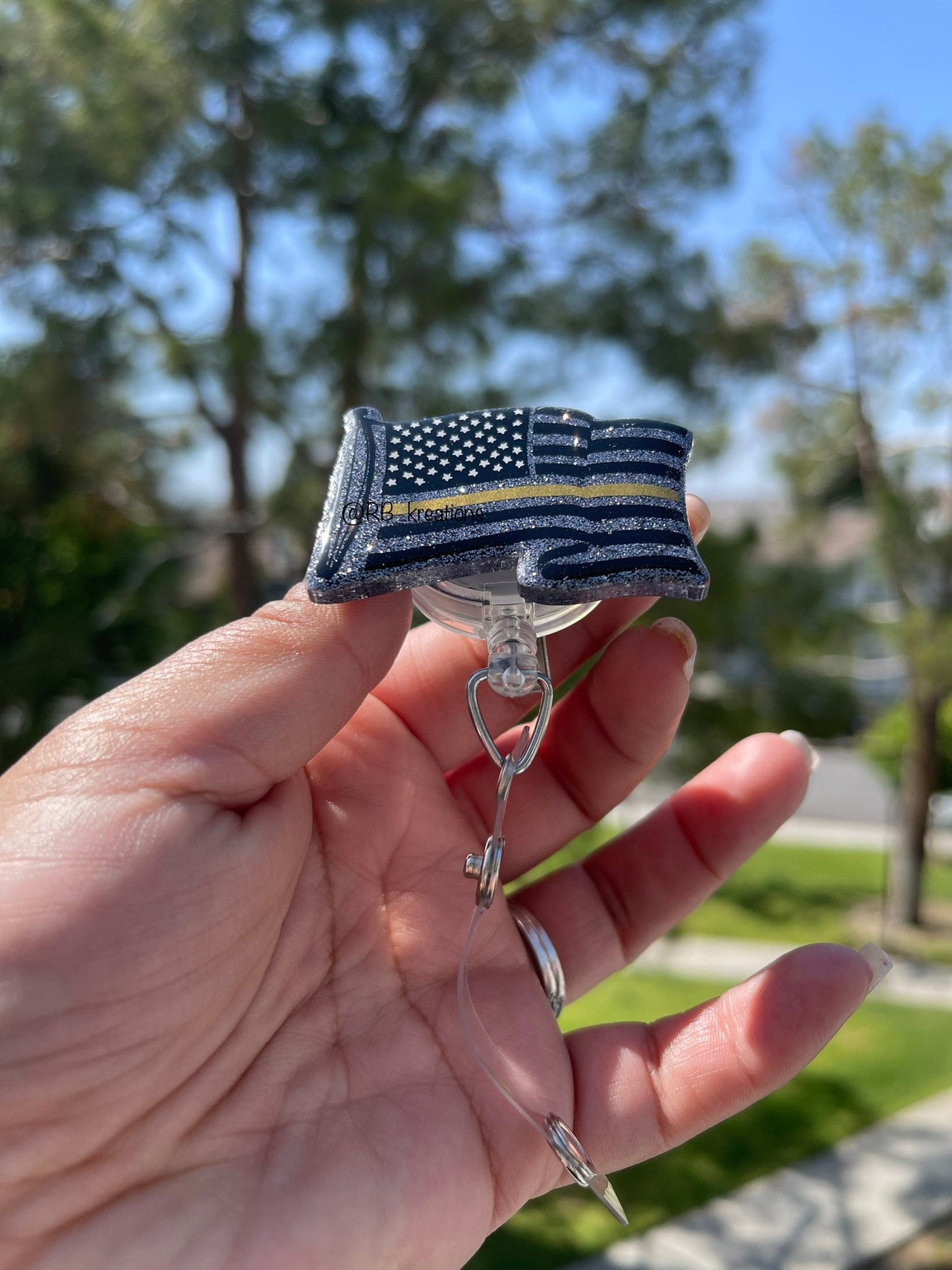 Flag Badge Reel | Waving Flag Badge Holder | Dispatcher Badge Clip | Retractable | Interchangeable
