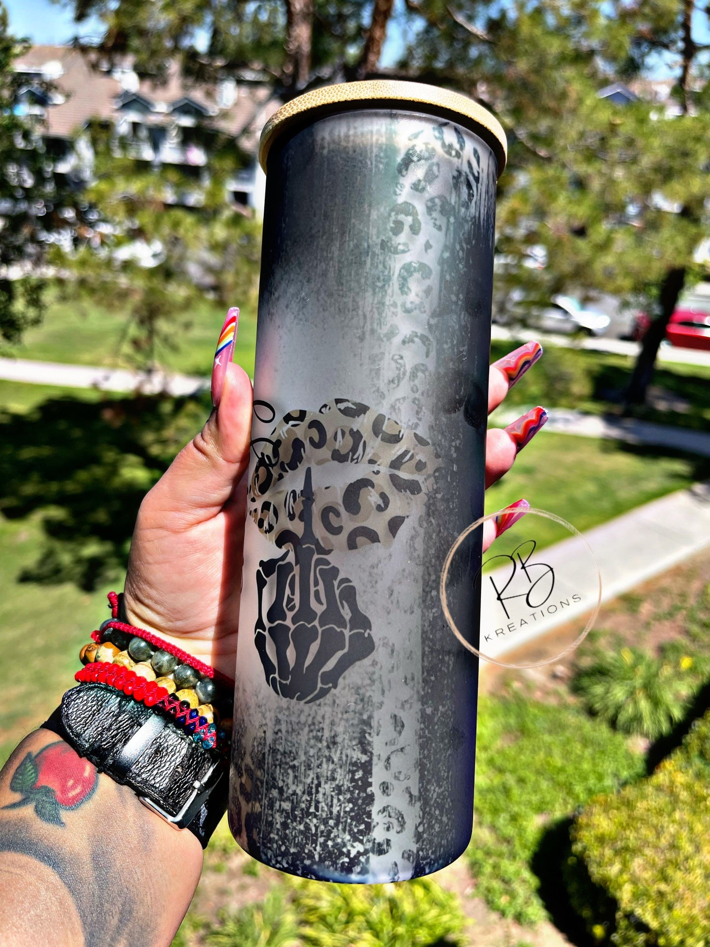 Bad Bitch Energy Tumbler | Leopard print Lips | Skeleton middle finger Funny tumbler | Mom tumbler | 25oz Skinny Frosted glass