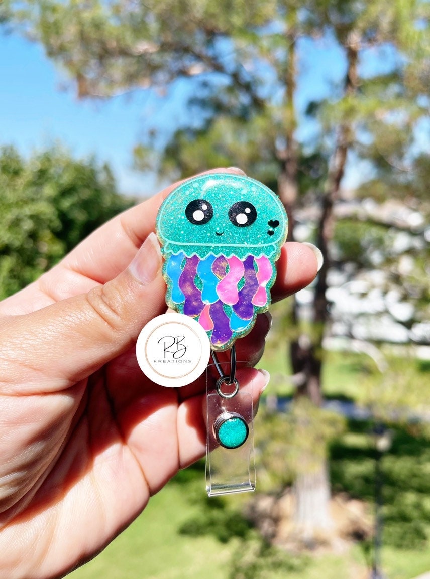Baby Jellyfish Badge Reel, Retractable Badge Holder, Jellyfish Badge Holder, Nurse Badge Reel, Name tag holder, Badge Clip, Interchangeable