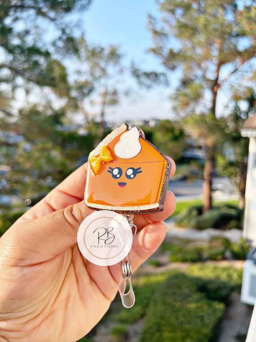 Cute Pie Badge Reel |Pumpkin Pie | Interchangeable | Pie Badge Reel | Holiday Badge Holder | Nurses | Retractable