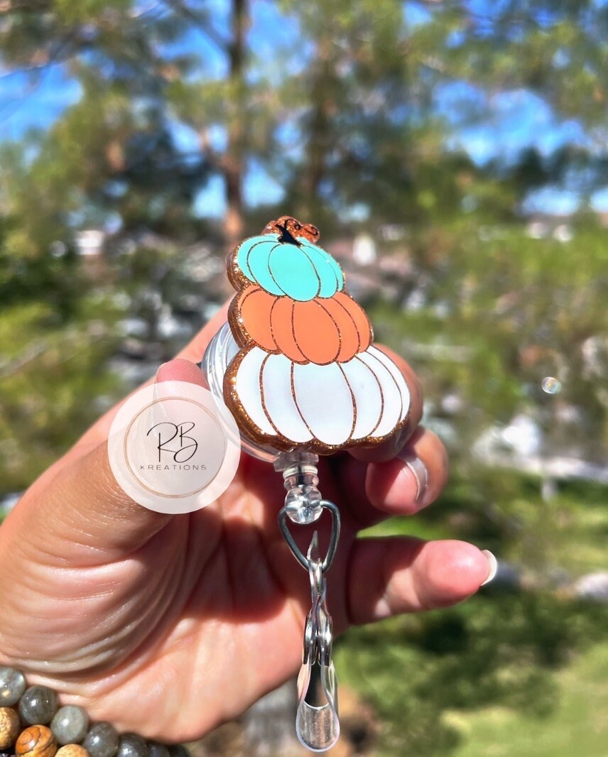 Stackable Pumpkin Badge Reel | Stacked Pumpkins | Solid color Pumpkins | Nurses | Retractable | Fall