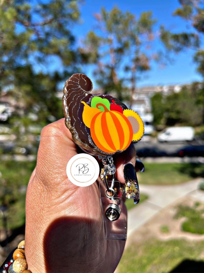 Cornucopia Badge Reel | Cornucopia | Thanksgiving Badge Reel | Holiday Badge Holder | Nurses | Retractable