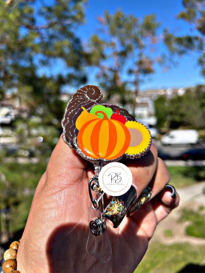 Cornucopia Badge Reel | Cornucopia | Thanksgiving Badge Reel | Holiday Badge Holder | Nurses | Retractable