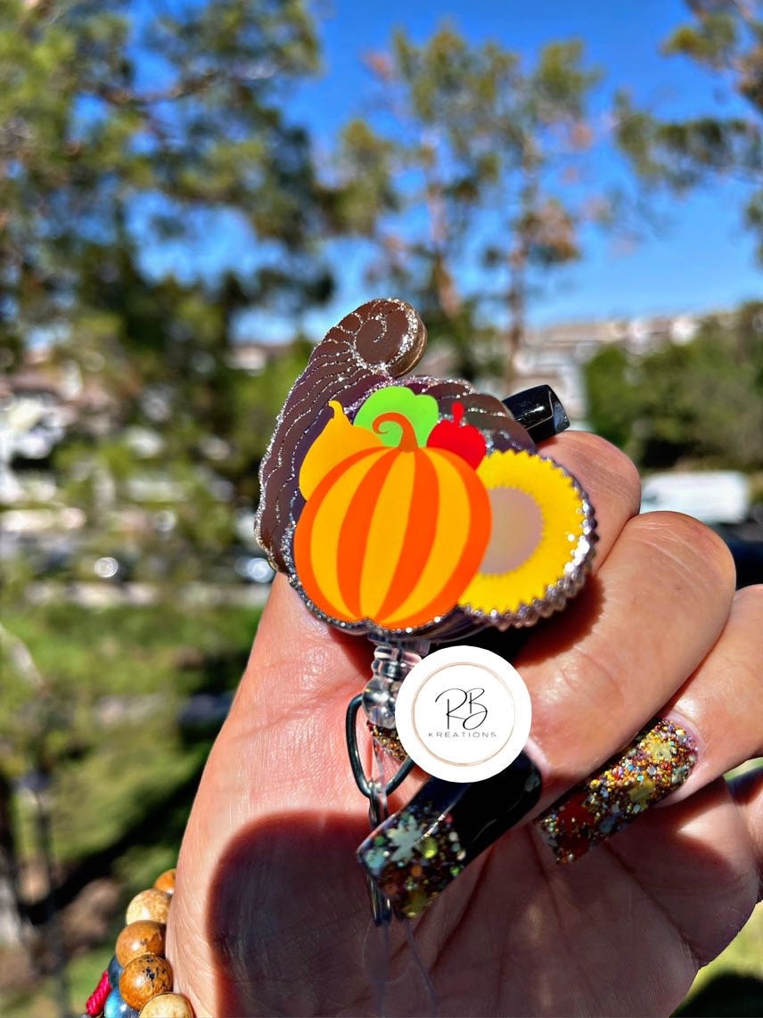 Cornucopia Badge Reel | Cornucopia | Thanksgiving Badge Reel | Holiday Badge Holder | Nurses | Retractable