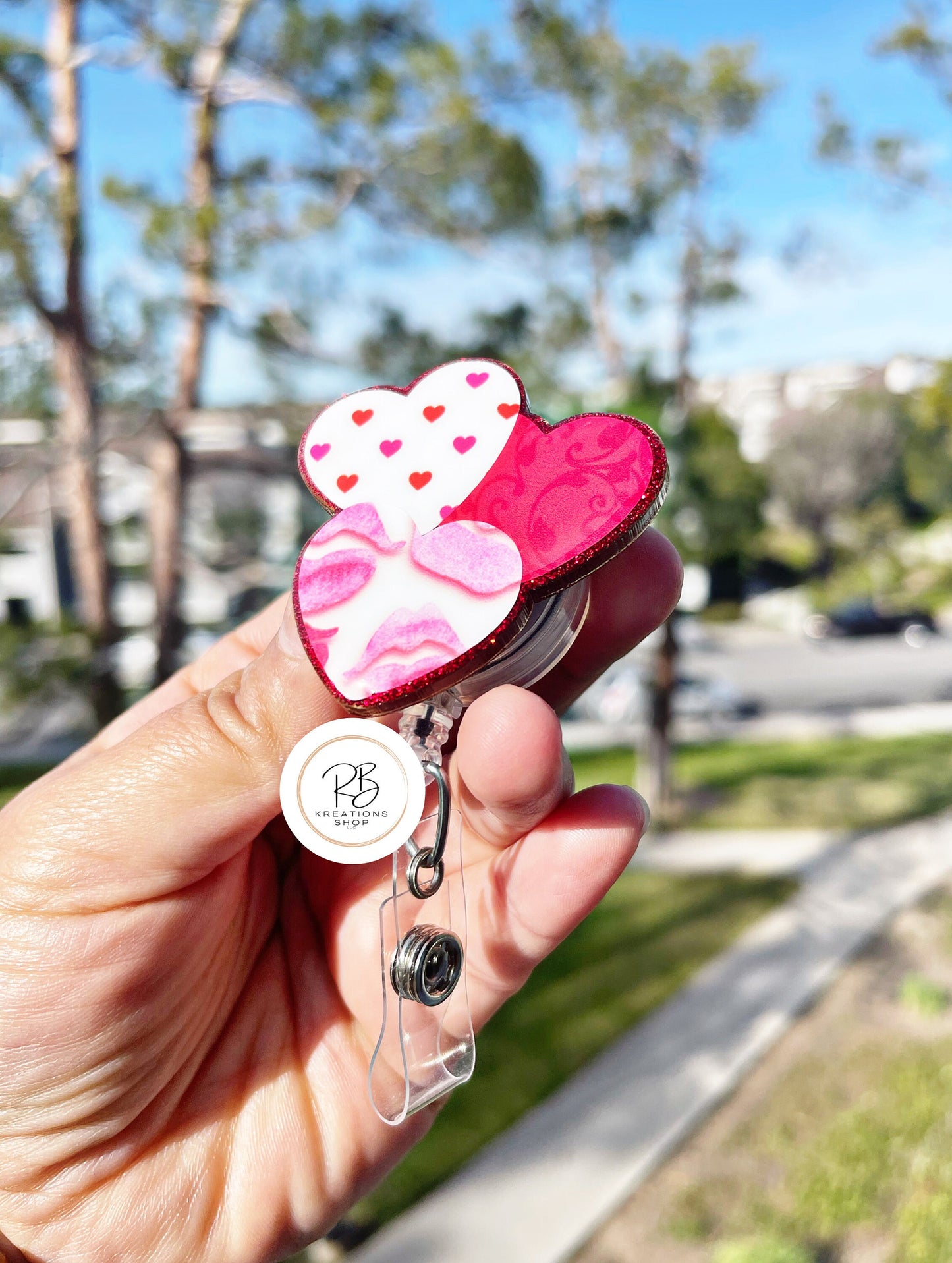 Hearts Badge Reel | Valentines Day | Badge Holder | Valentines Badge Clip | Retractable | Cute Badge Holder | Interchangeable