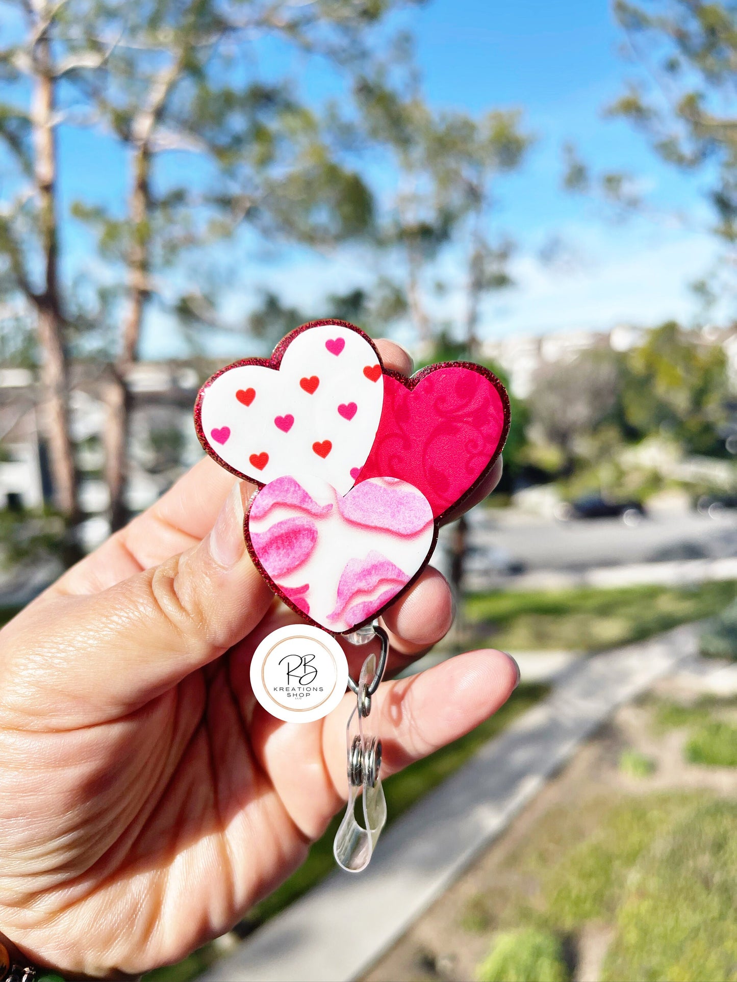 Hearts Badge Reel | Valentines Day | Badge Holder | Valentines Badge Clip | Retractable | Cute Badge Holder | Interchangeable