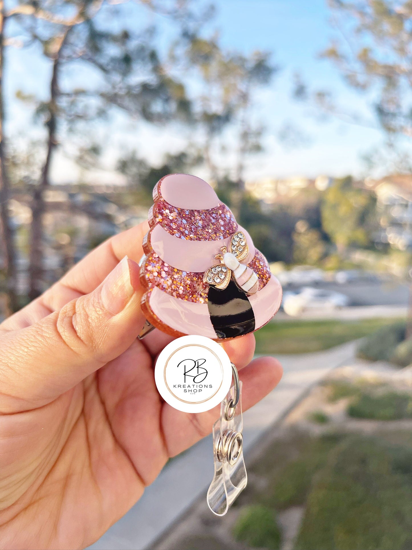 Rose Gold Beehive badge reel | Cute Beehive | glitter badge reel | Rose Gold Glitter | Nurse | Badge Holder | Interchangeable