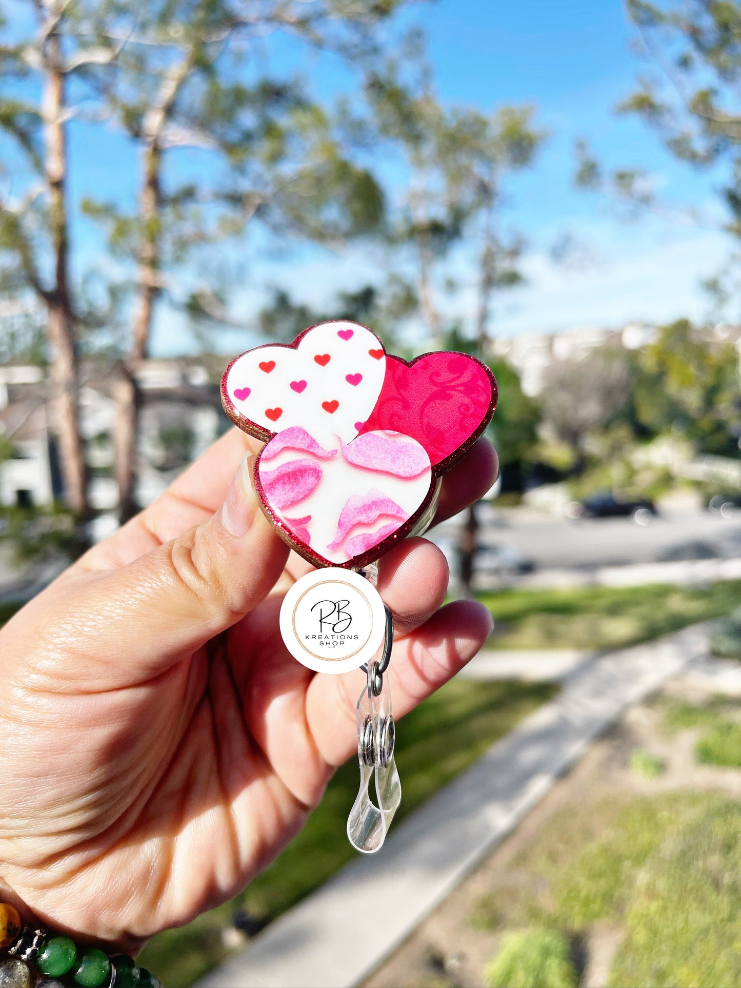 Hearts Badge Reel | Valentines Day | Badge Holder | Valentines Badge Clip | Retractable | Cute Badge Holder | Interchangeable