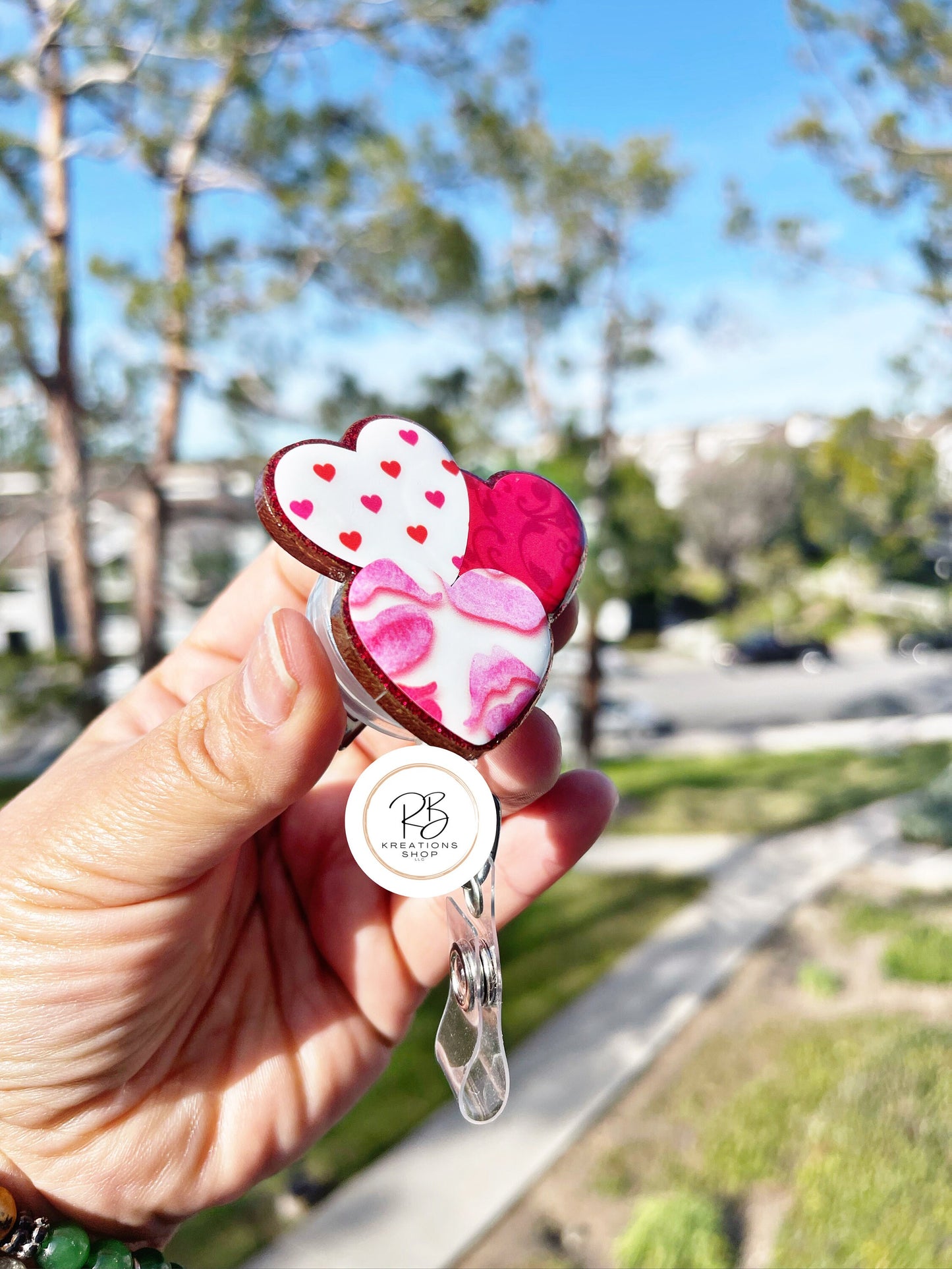 Hearts Badge Reel | Valentines Day | Badge Holder | Valentines Badge Clip | Retractable | Cute Badge Holder | Interchangeable