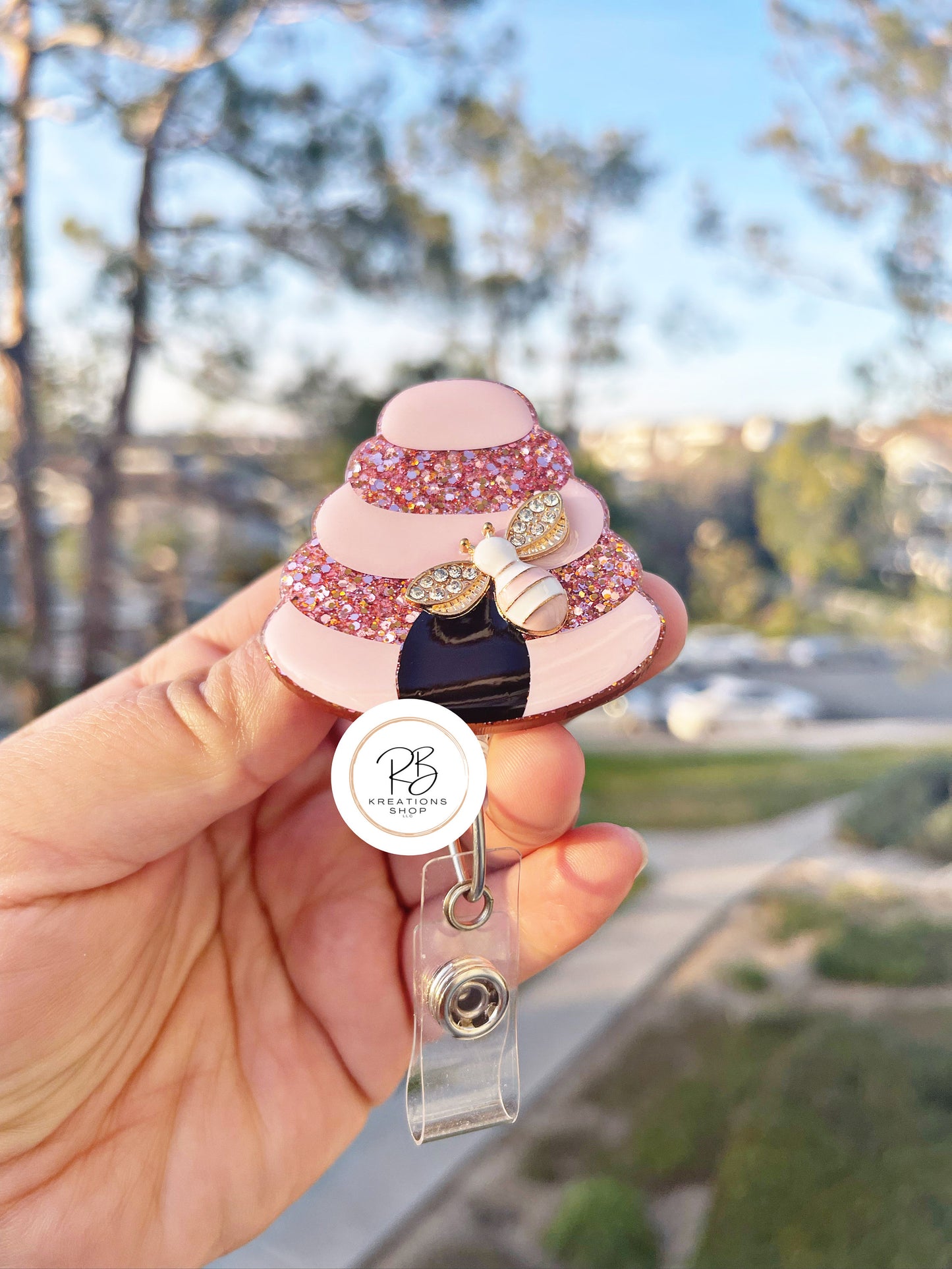 Rose Gold Beehive badge reel | Cute Beehive | glitter badge reel | Rose Gold Glitter | Nurse | Badge Holder | Interchangeable