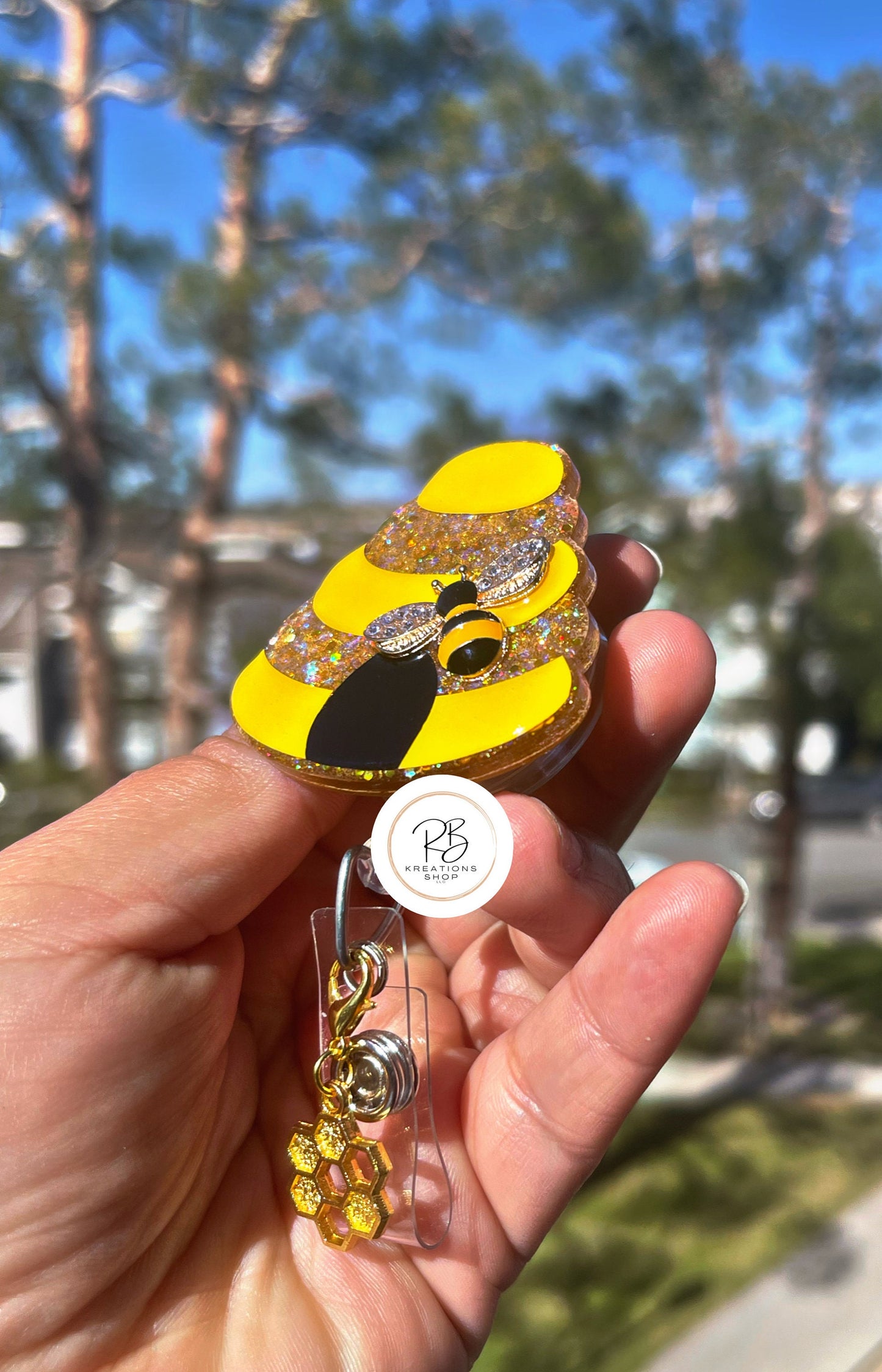 Cute Beehive w/ 3D bee badge reel | Nurse Badge Holder | Teacher ID Card Holder | Interchangeable