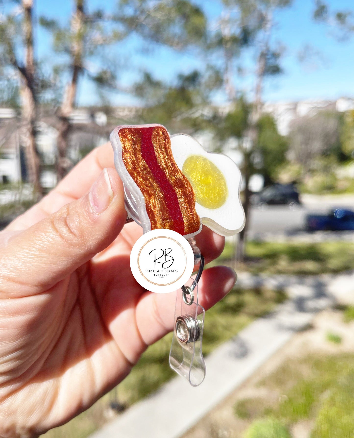Bacon and eggs Badge Reel | food Badge Holder | Bacon & egg Lovers | Breakfast badge reel | Nurse | Retractable | Interchangeable