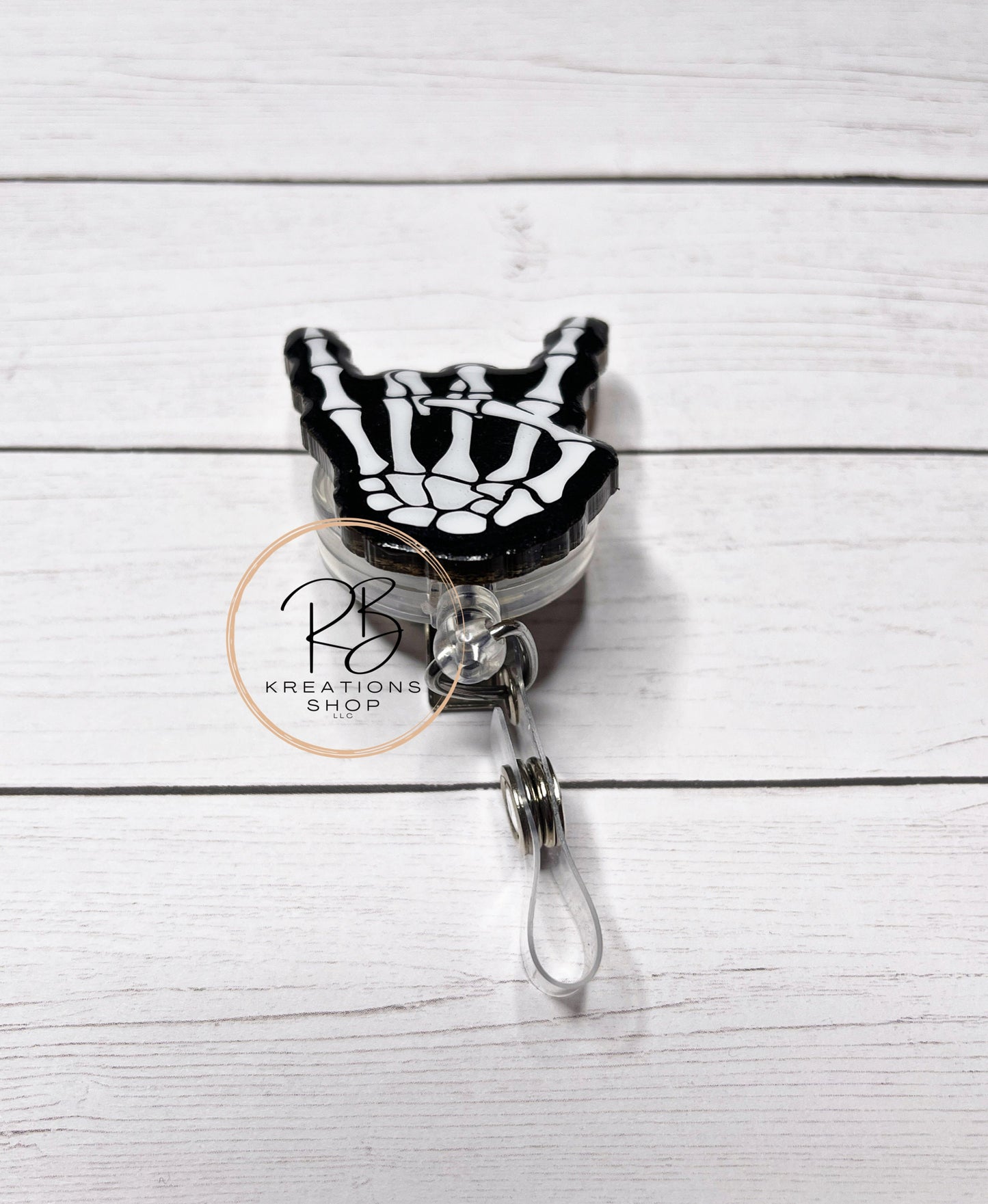 Rock On Badge holder | Skeleton hand badge reel | Retractable | Interchangeable