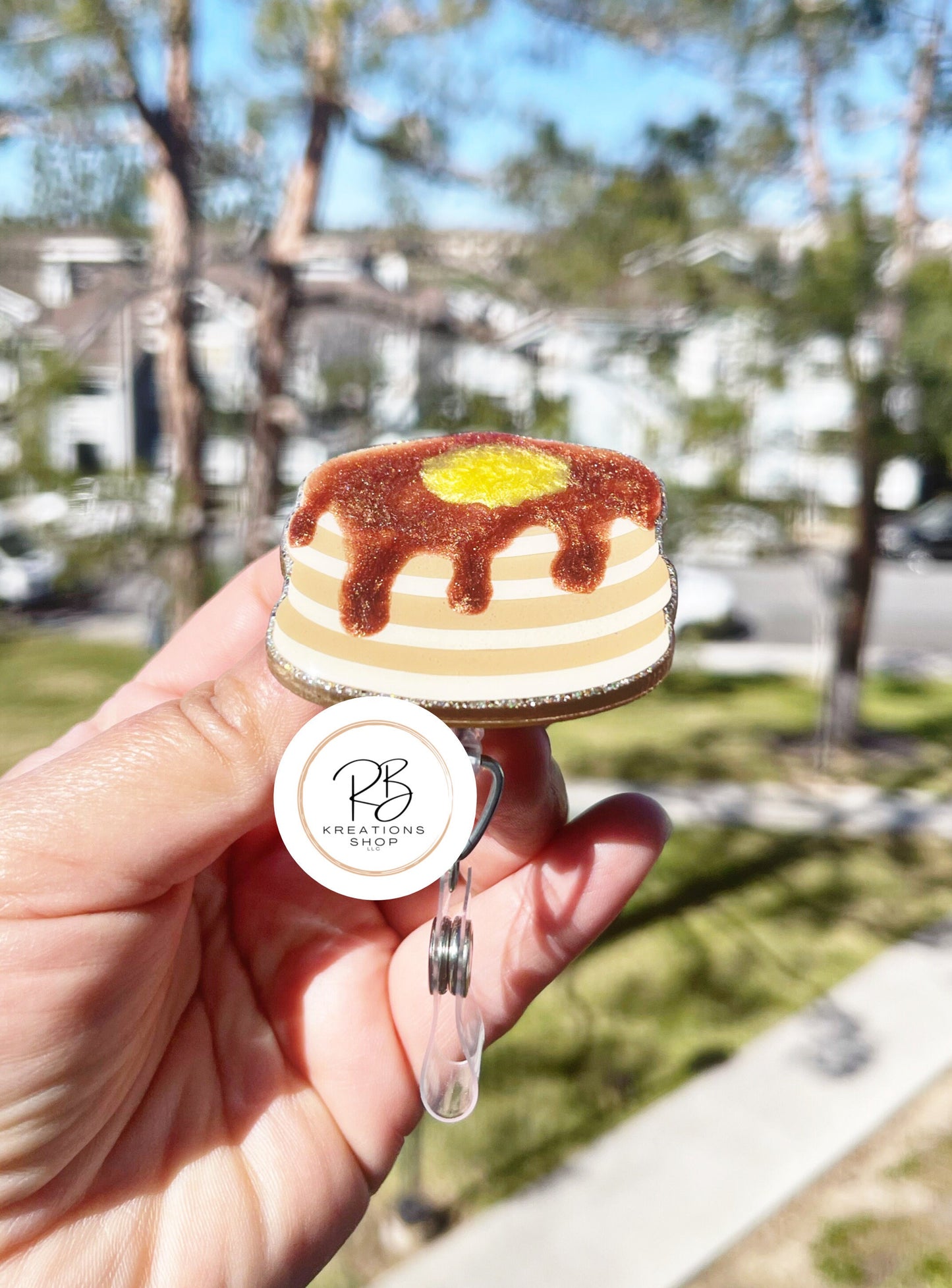 Short stack pancakes Badge Reel | food Badge Holder | Pancake Lovers | Breakfast badge reel | Nurse | Retractable | Interchangeable