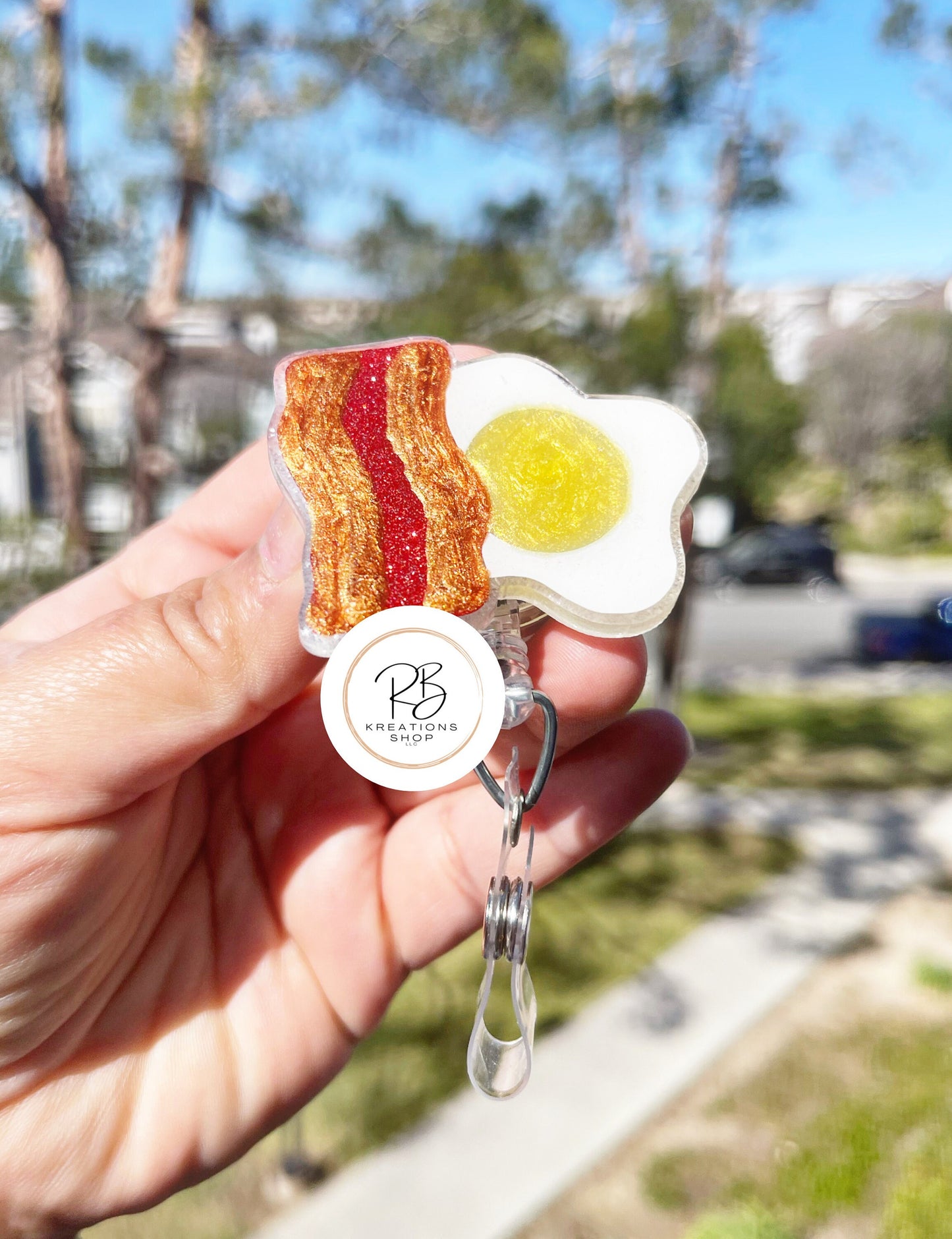 Bacon and eggs Badge Reel | food Badge Holder | Bacon & egg Lovers | Breakfast badge reel | Nurse | Retractable | Interchangeable