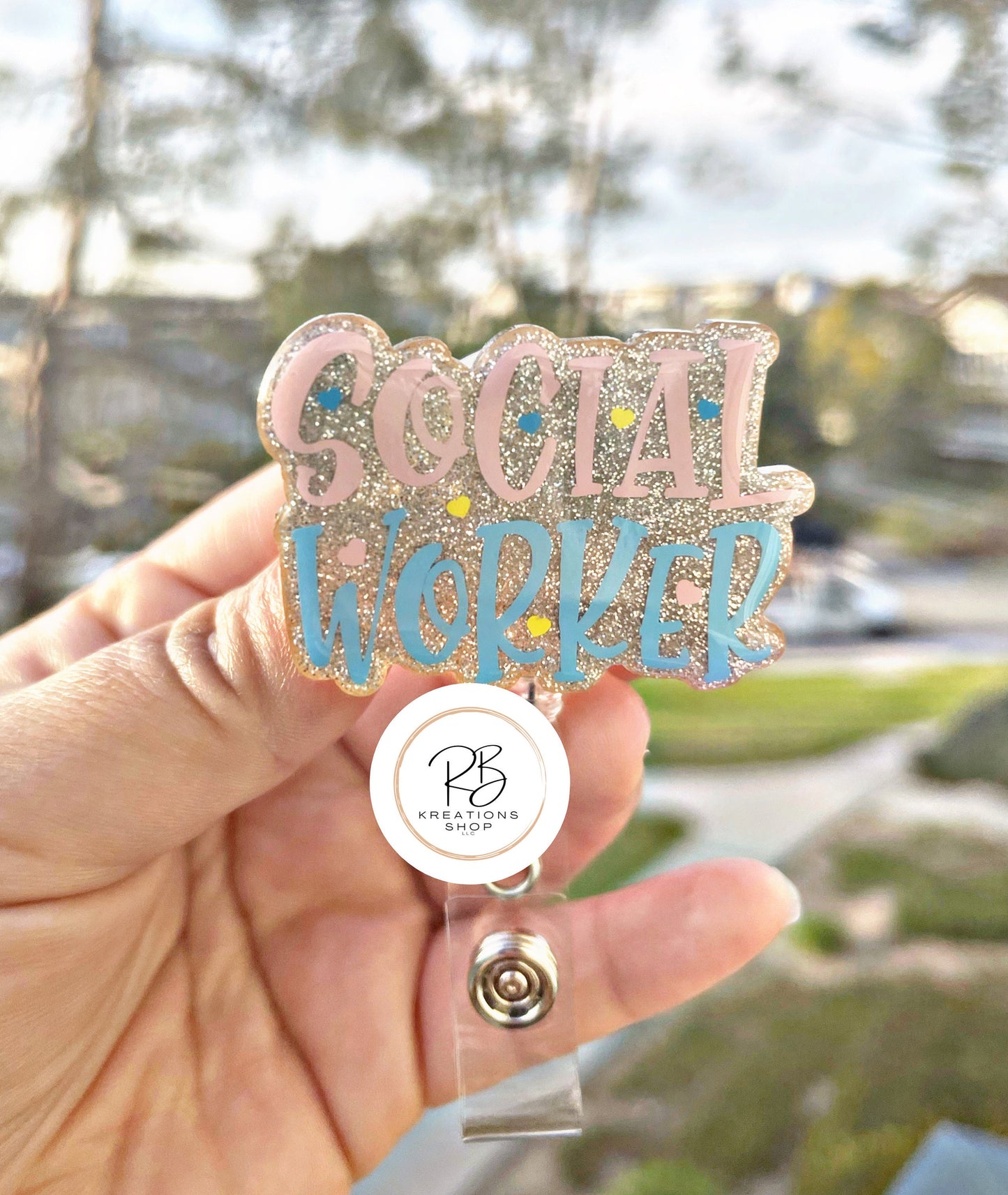Social Worker badge reel | Social worker Glitter badge reel | SW badge holder | Interchangeable | Retractable