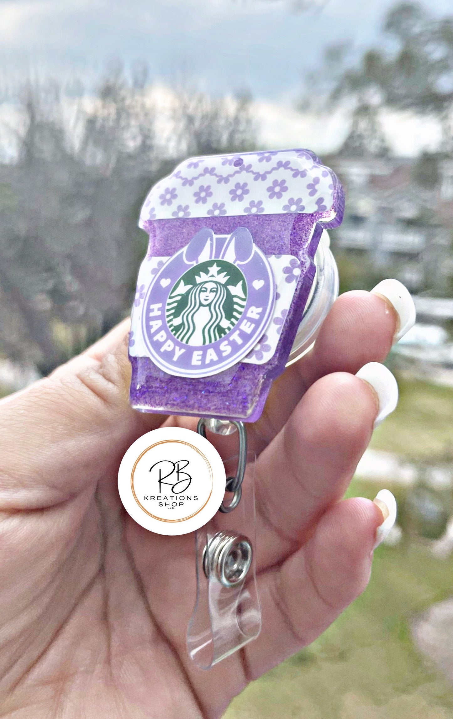 Happy Easter Coffee Cup Badge Reel | Retractable | Easter Badge Holder | Name tag holder | Interchangeable | Coffee Lover