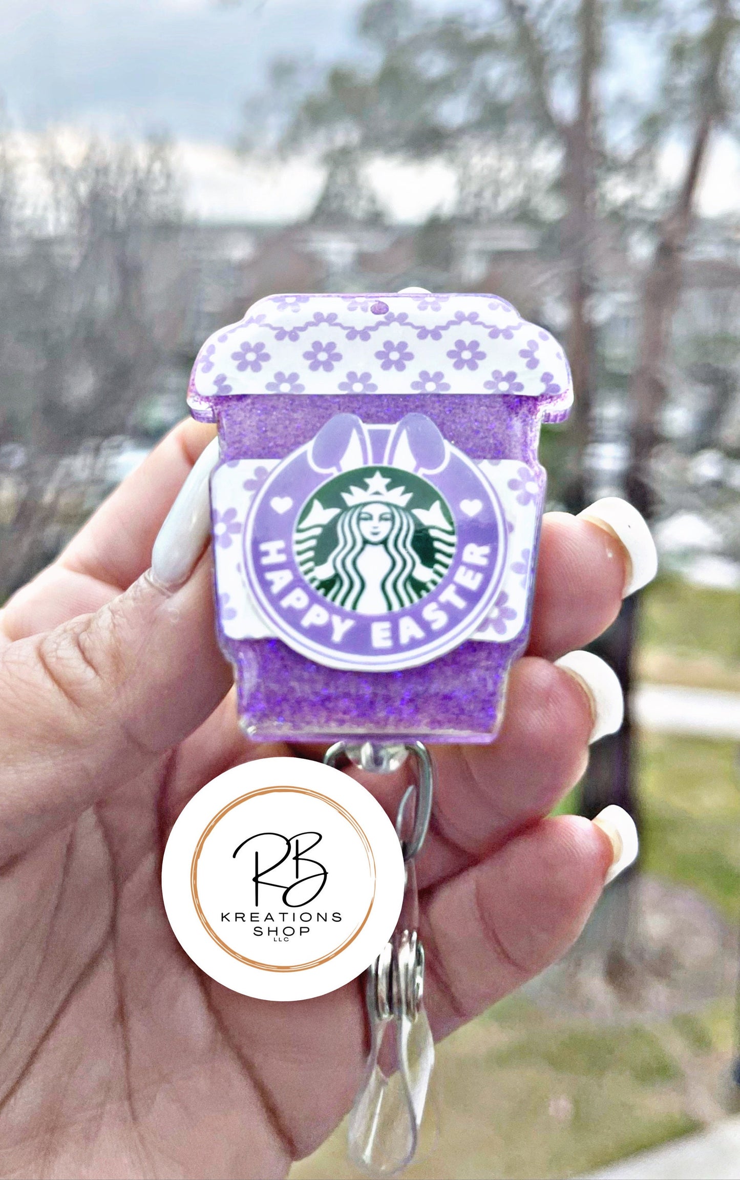 Happy Easter Coffee Cup Badge Reel | Retractable | Easter Badge Holder | Name tag holder | Interchangeable | Coffee Lover