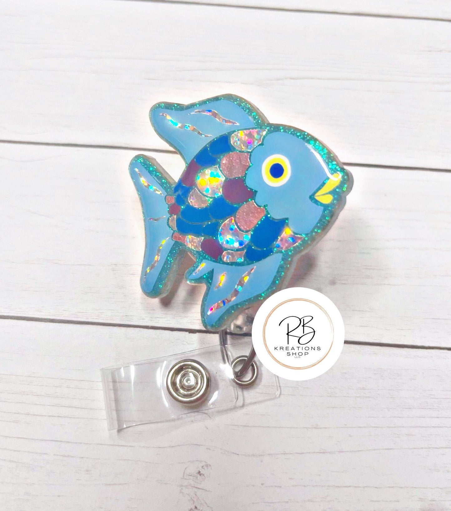 Rainbow Fish Badge Reel | Cute fish Badge Reel | Cute Badge Holder | Retractable | Name tag | Interchangeable
