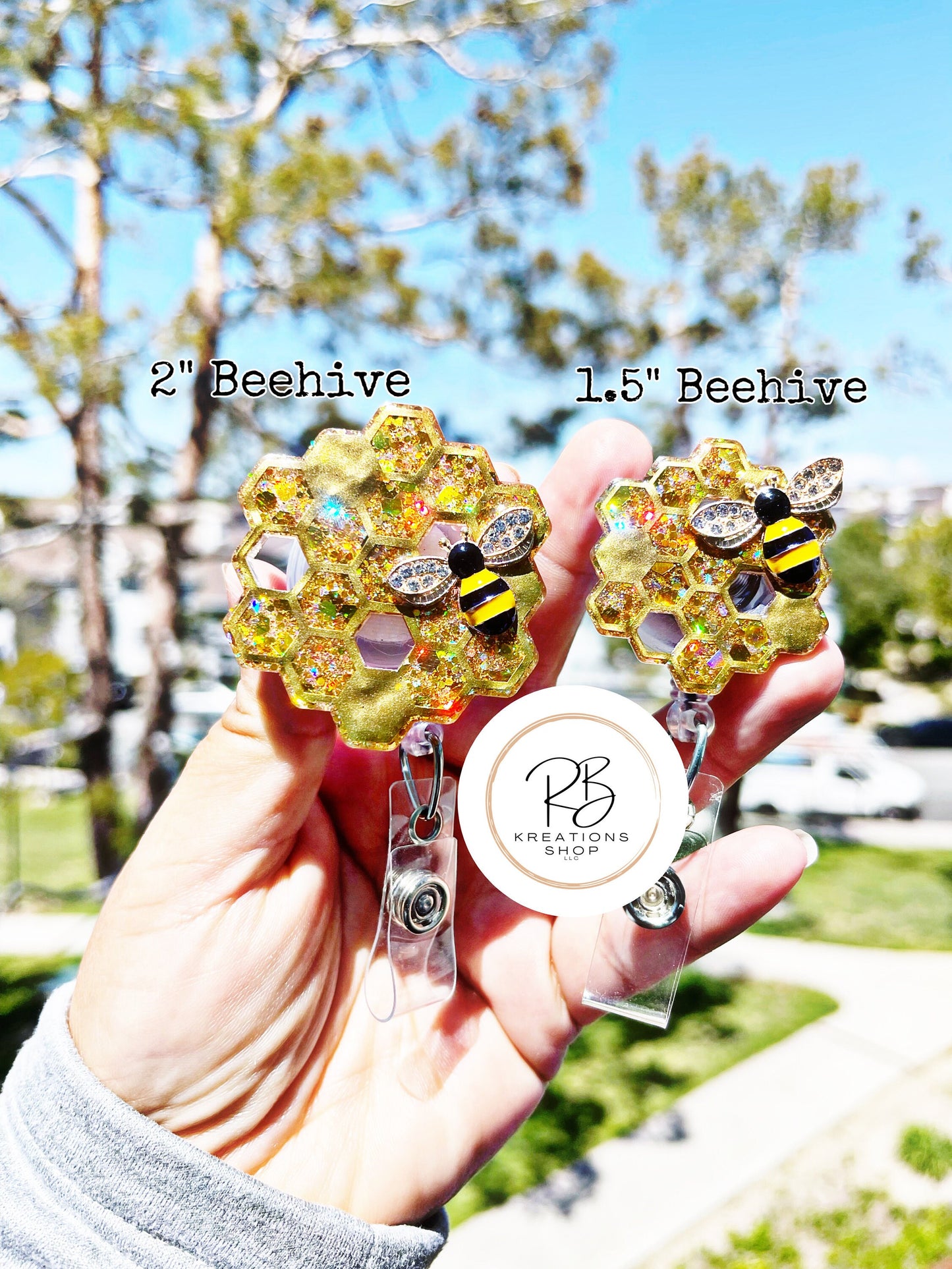 2β Honeycomb w/ 3D bee badge reel | Nurse Badge Holder | Teacher ID Card Holder | Interchangeable