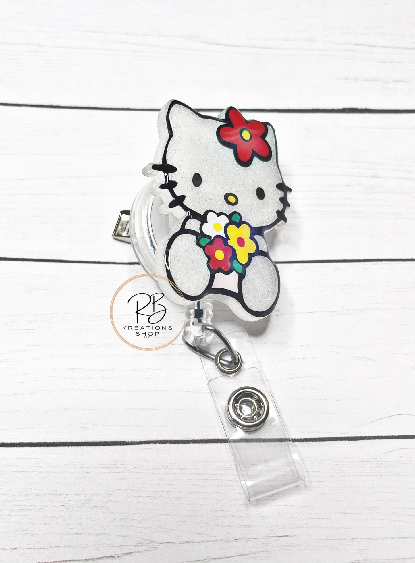 Flower girl Badge Reel | Cute Cat Flower Badge Reel | Cute Badge Holder | Retractable | Name tag | Interchangeable