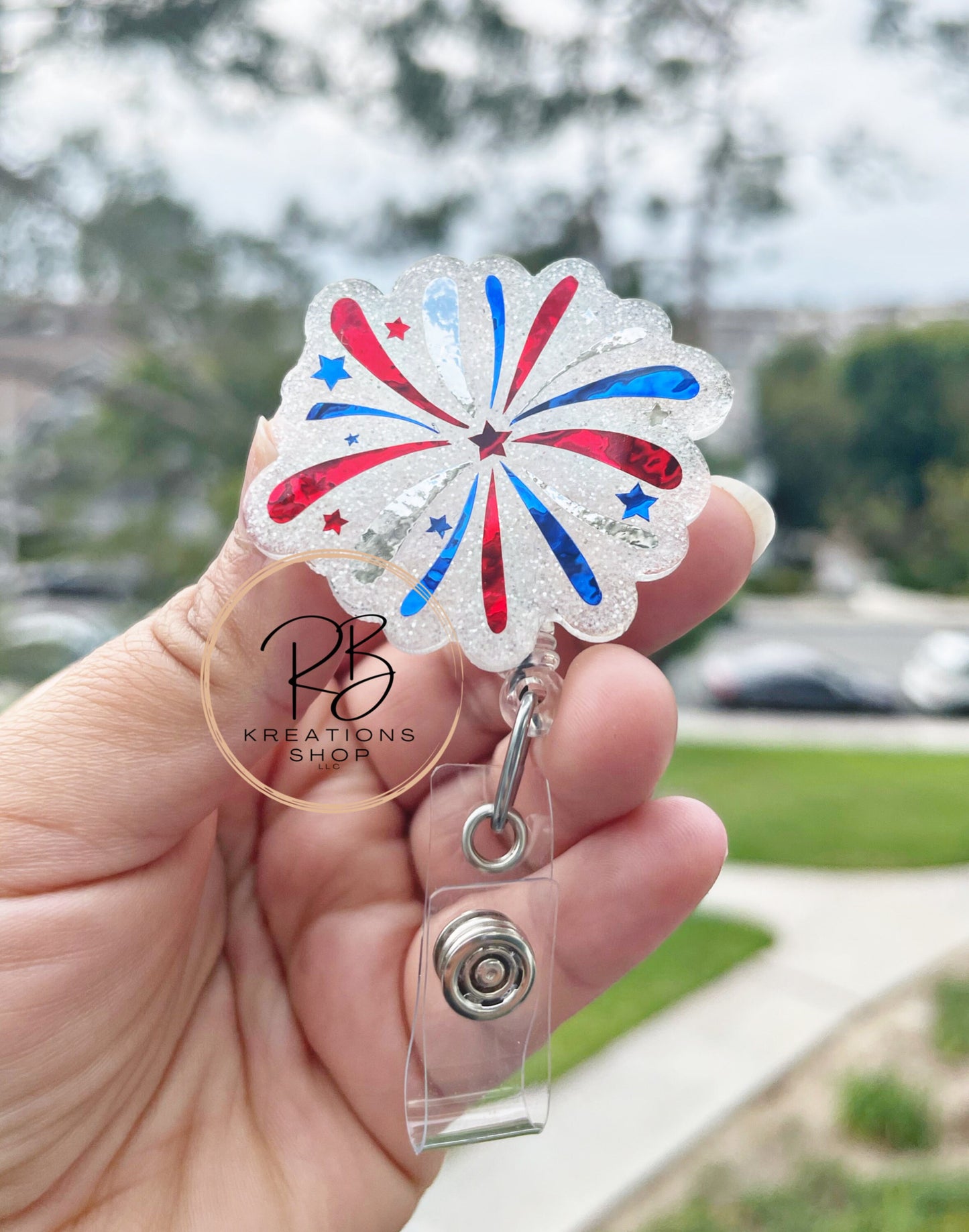 Firework Badge Reel | Fourth of July Badge Reels | Patriotic Fire work Badge reels |