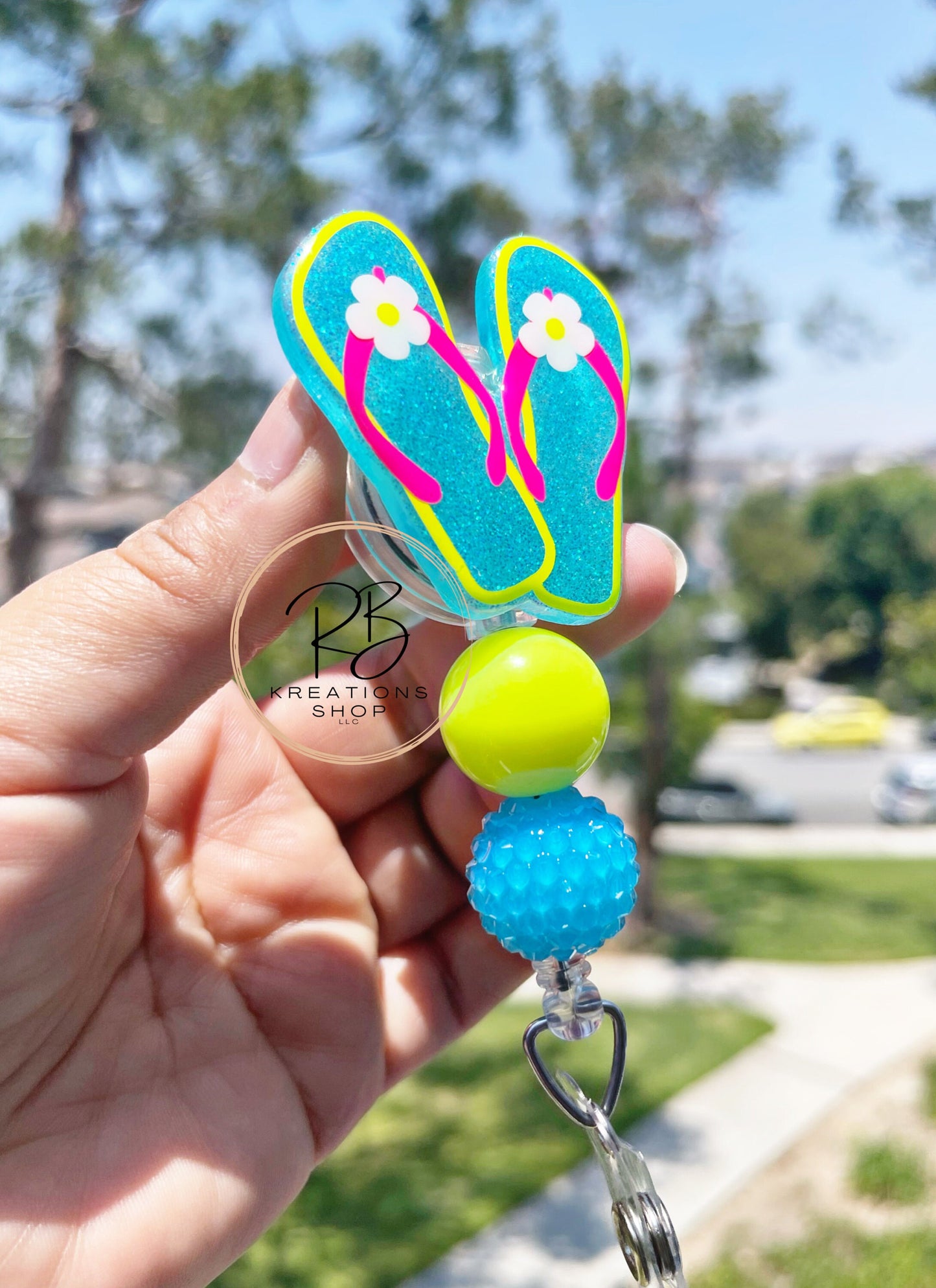 Neon Flip Flops Badge Reel | Summer Badge Reel | Cute flip flop badge reel