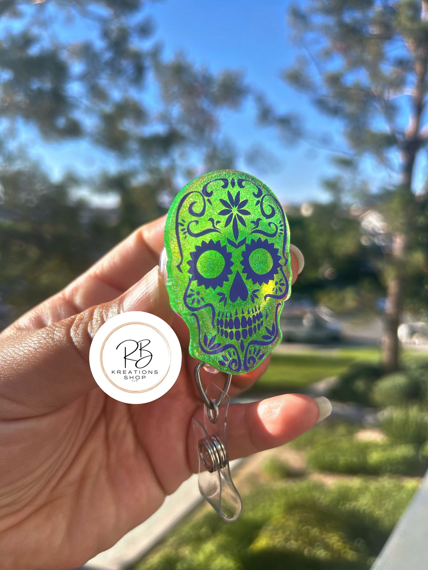 Purple Sugar Skull Badge Reel | Die de Los Muertos Badge Reel | Skull Badge Holder | Holiday Badge Holder | Nurses |