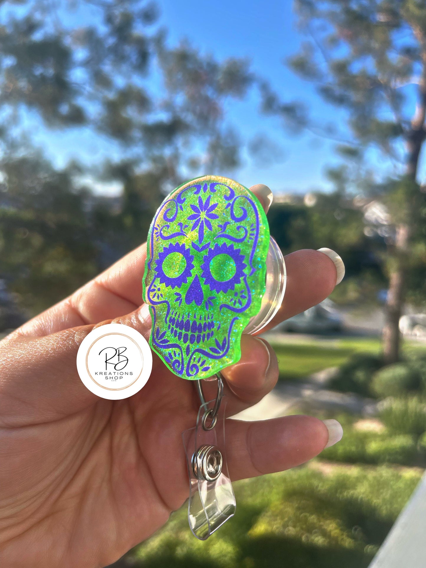 Purple Sugar Skull Badge Reel | Die de Los Muertos Badge Reel | Skull Badge Holder | Holiday Badge Holder | Nurses |