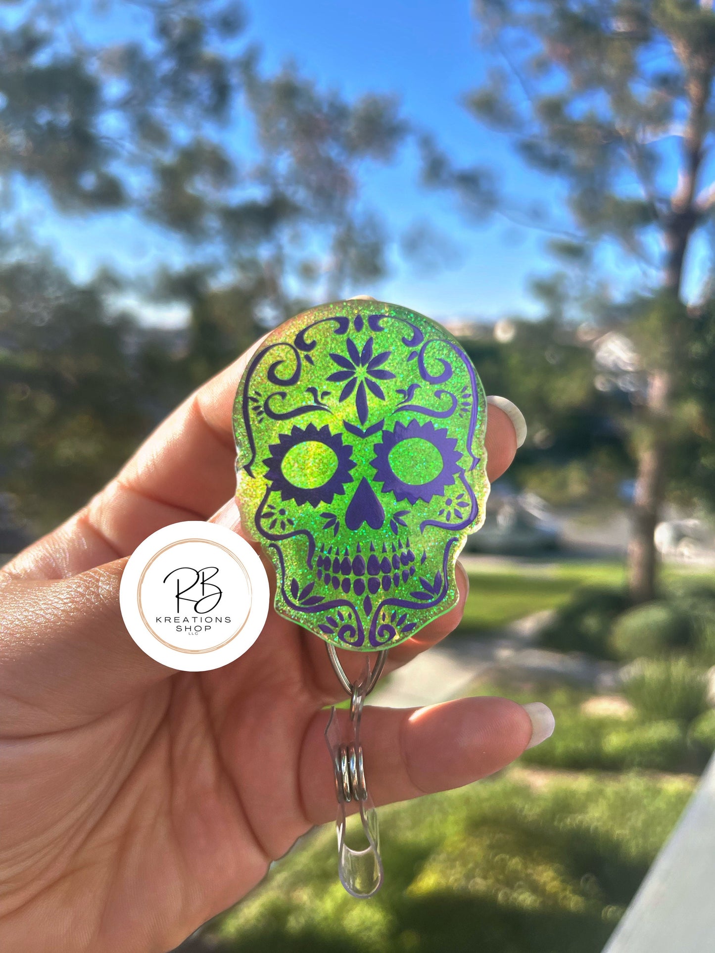 Purple Sugar Skull Badge Reel | Die de Los Muertos Badge Reel | Skull Badge Holder | Holiday Badge Holder | Nurses |
