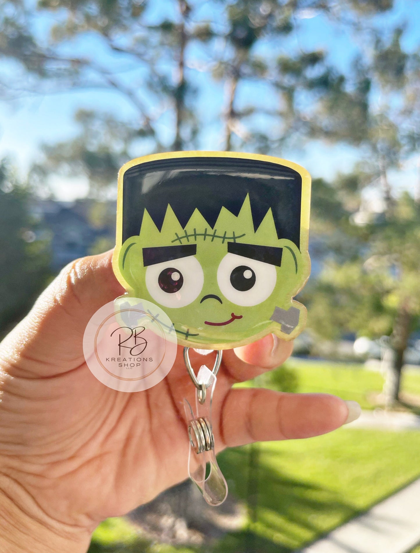 Frankenstein Badge Reel | Glow in the dark Badge Reel | Friendly Monster | Nurses ID clip | Halloween Badge reel |