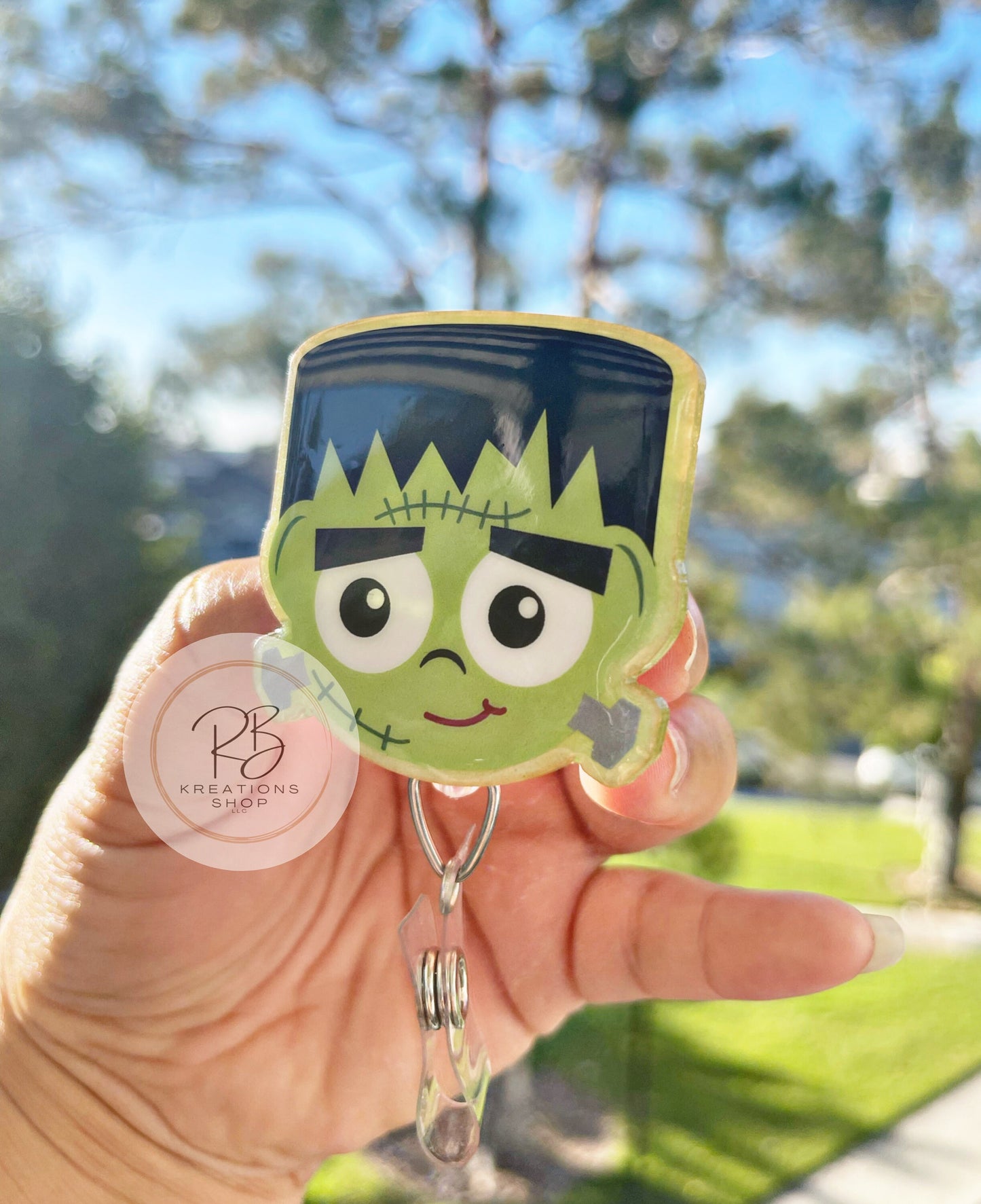 Frankenstein Badge Reel | Glow in the dark Badge Reel | Friendly Monster | Nurses ID clip | Halloween Badge reel |