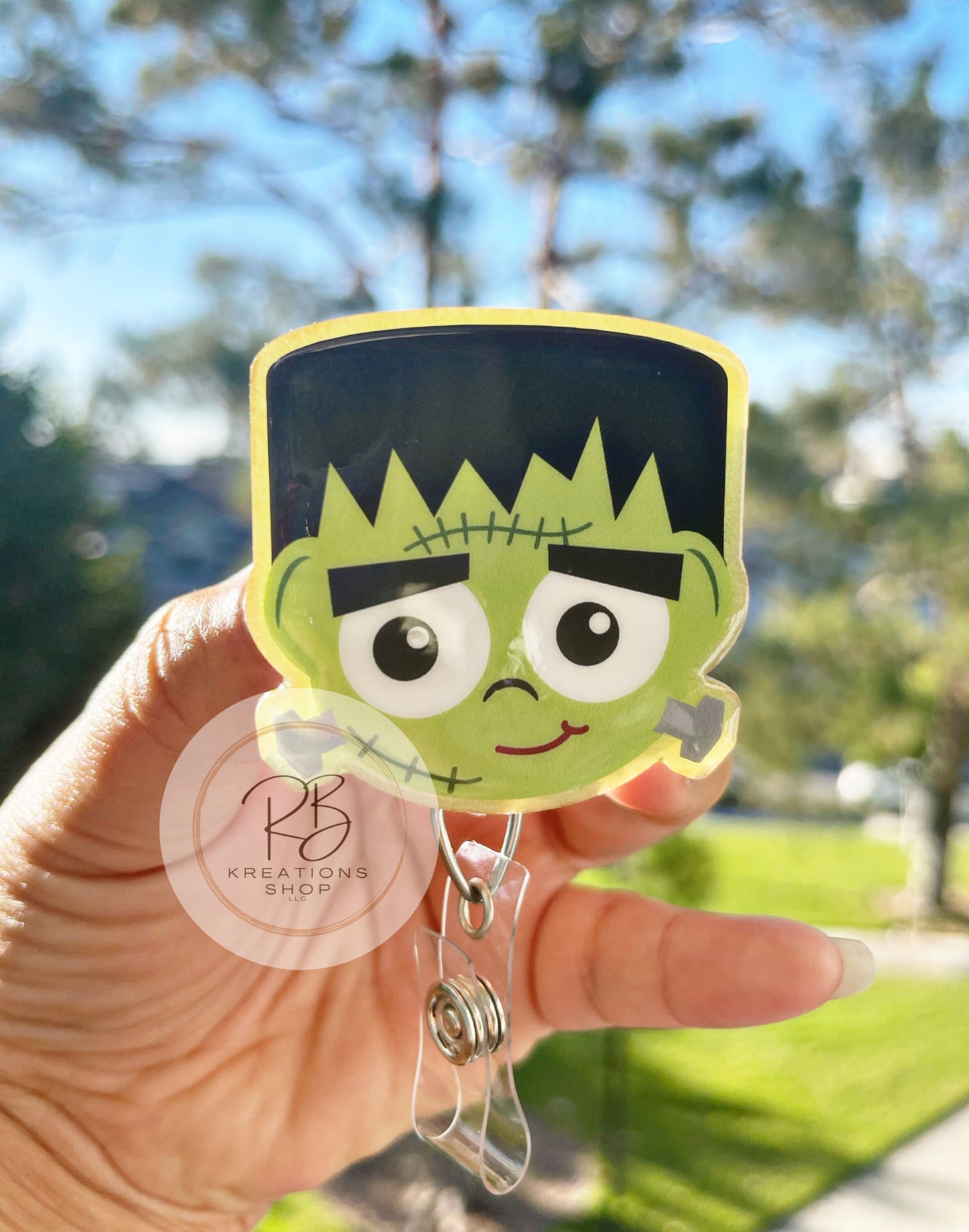 Frankenstein Badge Reel | Glow in the dark Badge Reel | Friendly Monster | Nurses ID clip | Halloween Badge reel |
