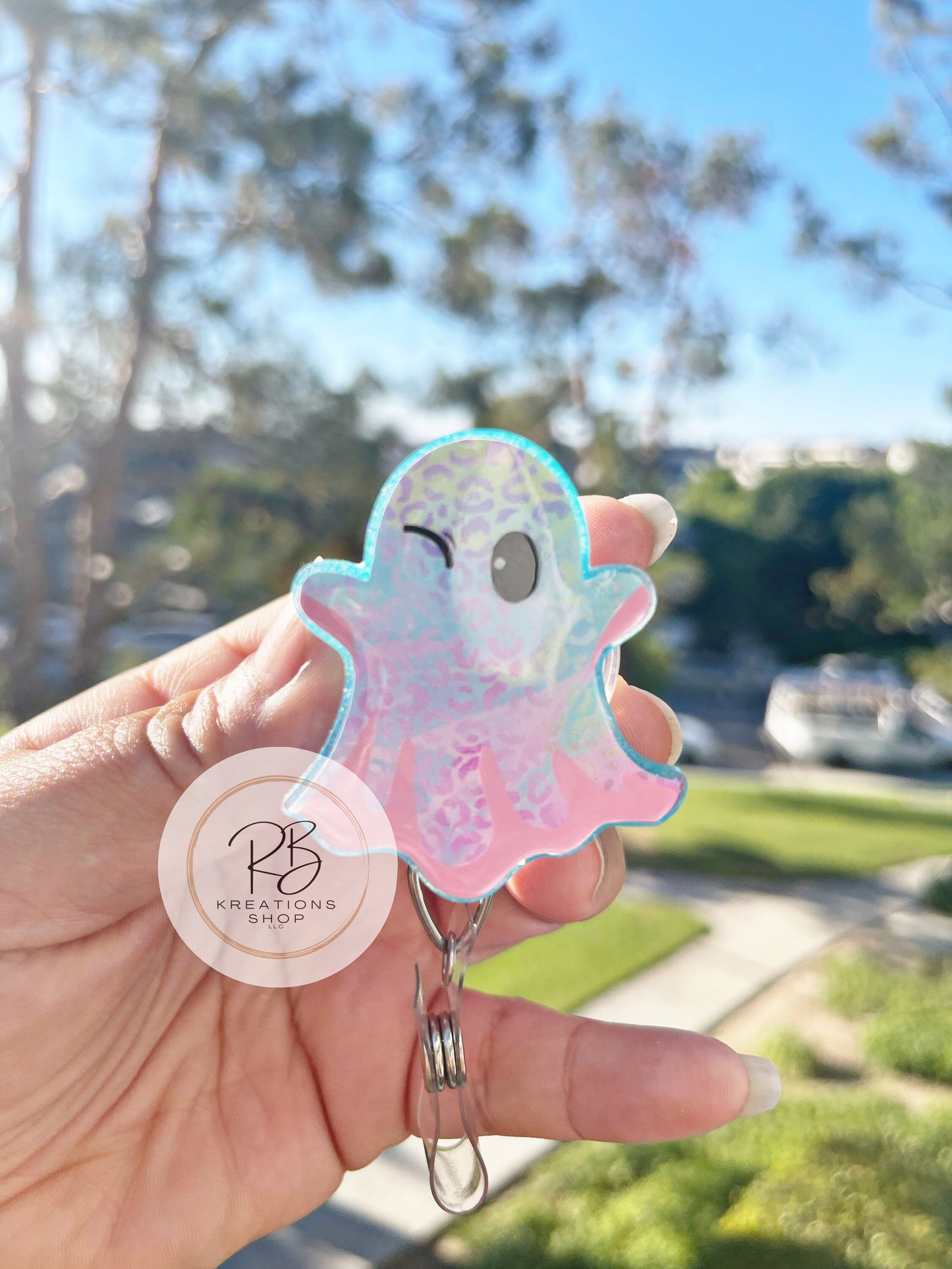 Cute Pastel Ghost Badge Reel #1 | Cute Ghost Badge Reel | Ghost Badge Holder | Nurses | Halloween Badge reel | Fun and playful badge reel