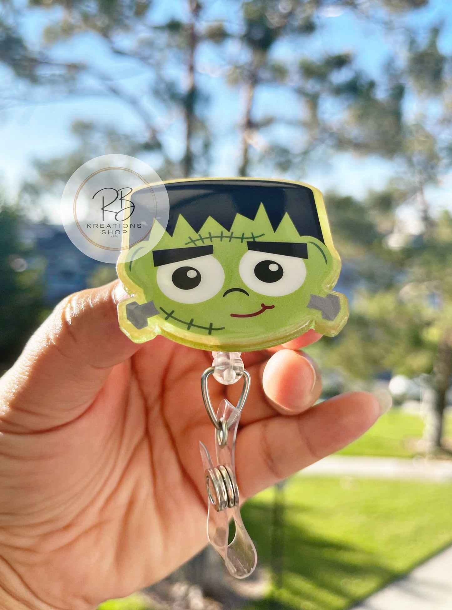 Frankenstein Badge Reel | Glow in the dark Badge Reel | Friendly Monster | Nurses ID clip | Halloween Badge reel |