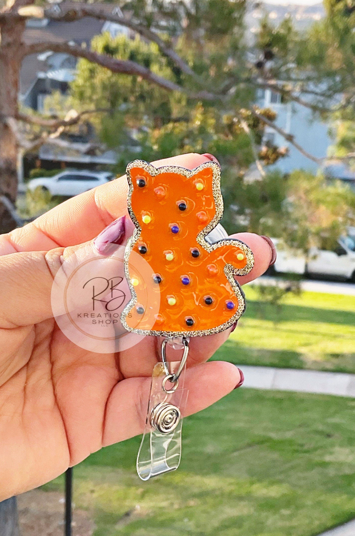 Cat Halloween cookie |Halloween animal cookie Badge reel | Medical Badge Reel | Nurses | Retractable | Interchangeable |