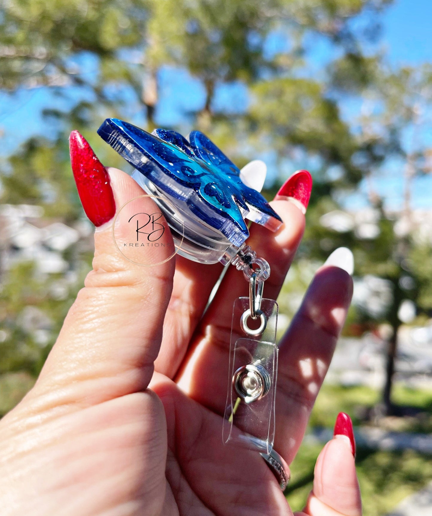 Galaxy Butterfly Badge Reel | Glitter Badge Reel | Interchangeable | Retractable | Butterfly Badge clip | Nurses Gift