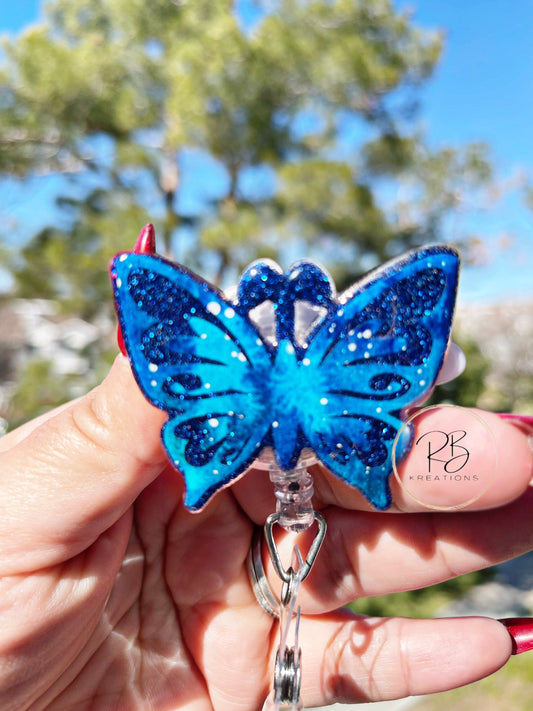 Galaxy Butterfly Badge Reel | Glitter Badge Reel | Interchangeable | Retractable | Butterfly Badge clip | Nurses Gift