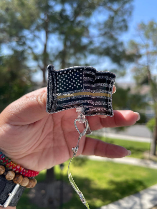 Flag Badge Reel | Waving Flag Badge Holder | Dispatcher Badge Clip | Retractable | Interchangeable