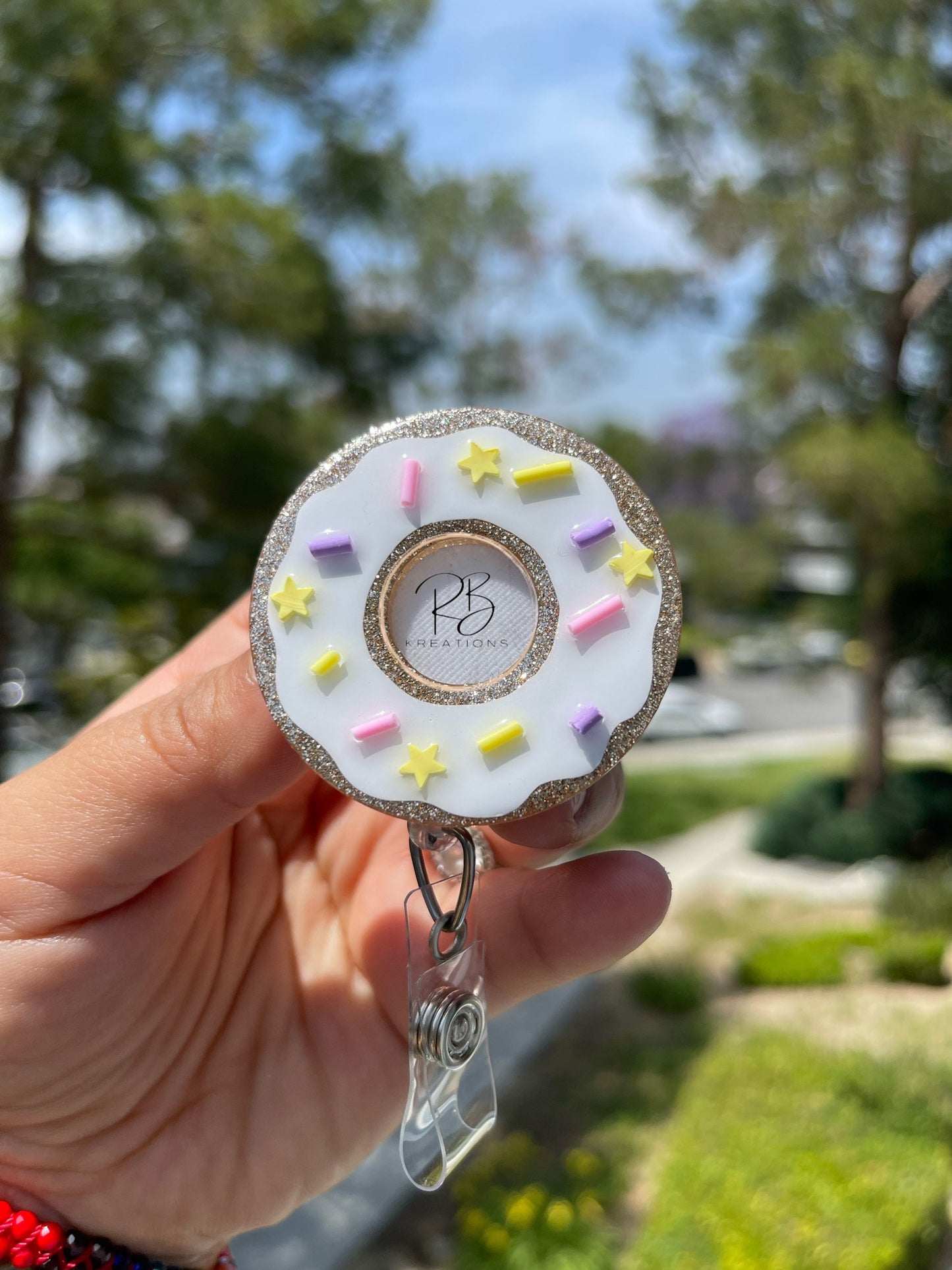 Donut Badge Reel | Sprinkle Donut Badge Holder | Nurse | Pharmacy Tech | Sprinkle Badge Clip | Retractable | Interchangeable