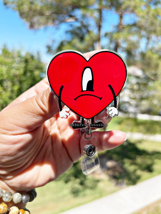 Heart Person Badge Reel | Bad Bunny Badge Holder | Nurse | Heart Person Badge Clip | Retractable |