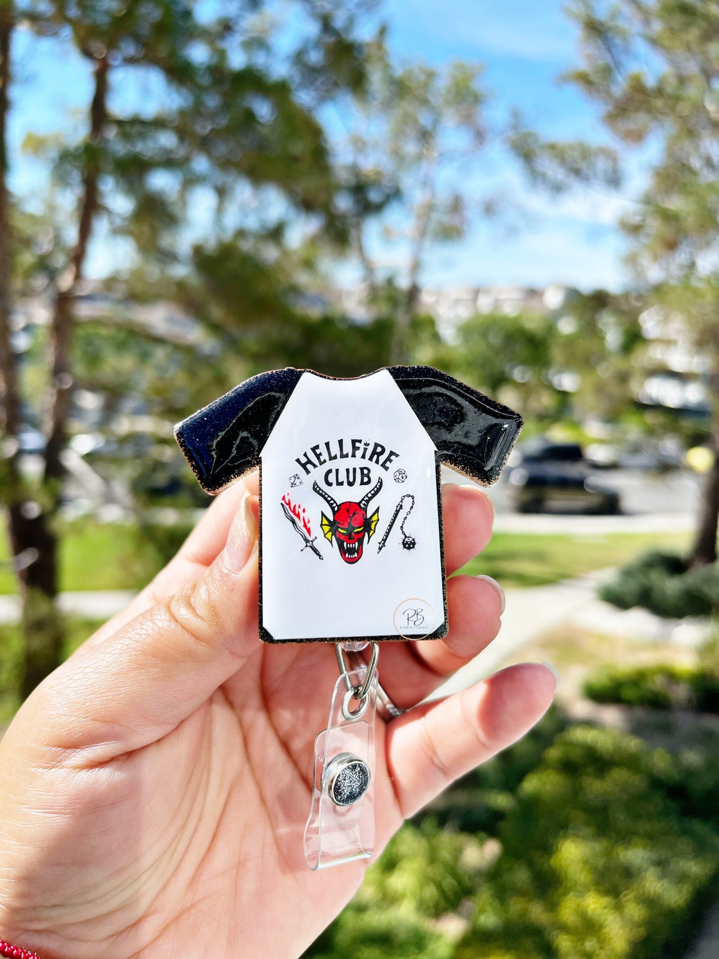 HFC T-Shirt Badge Reel | HFC Badge Reel | H3llFir3 Badge Holder | Hell Club Badge Clip | Retractable | Interchangeable