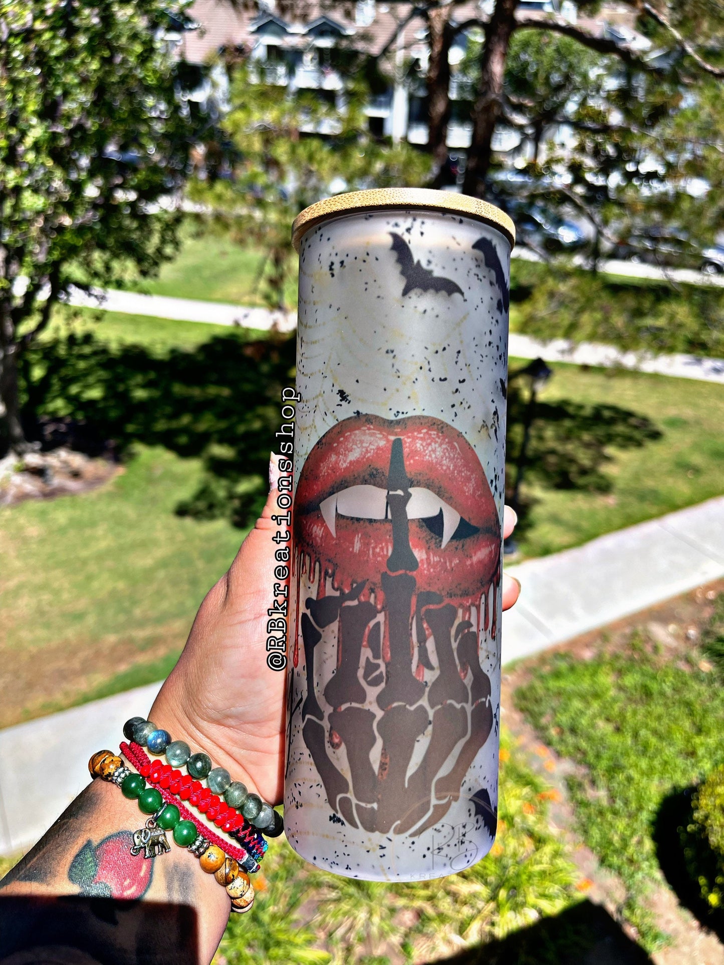 Bad Witch Energy Frosted Tumbler | Spooky | Halloween tumbler | Mom tumbler | 25oz Skinny Frosted glass | Witch Tumbler | Skeleton