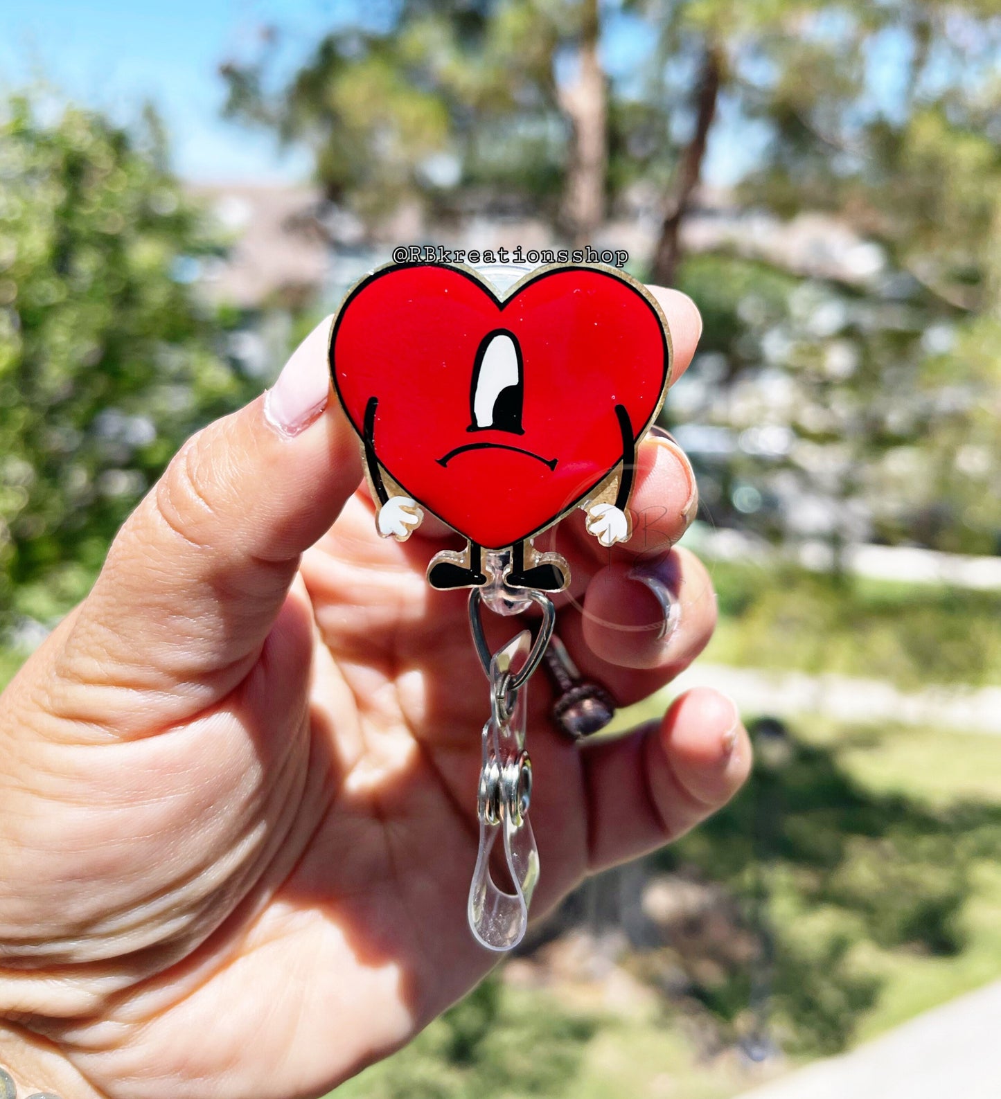 Heart Person Badge Reel | Bad Bunny Badge Holder | Nurse | Heart Person Badge Clip | Retractable |
