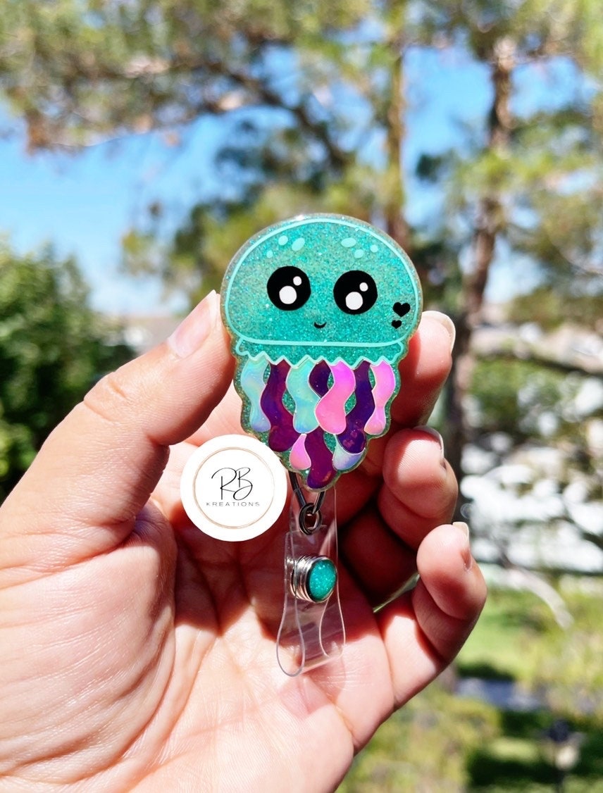 Baby Jellyfish Badge Reel, Retractable Badge Holder, Jellyfish Badge Holder, Nurse Badge Reel, Name tag holder, Badge Clip, Interchangeable