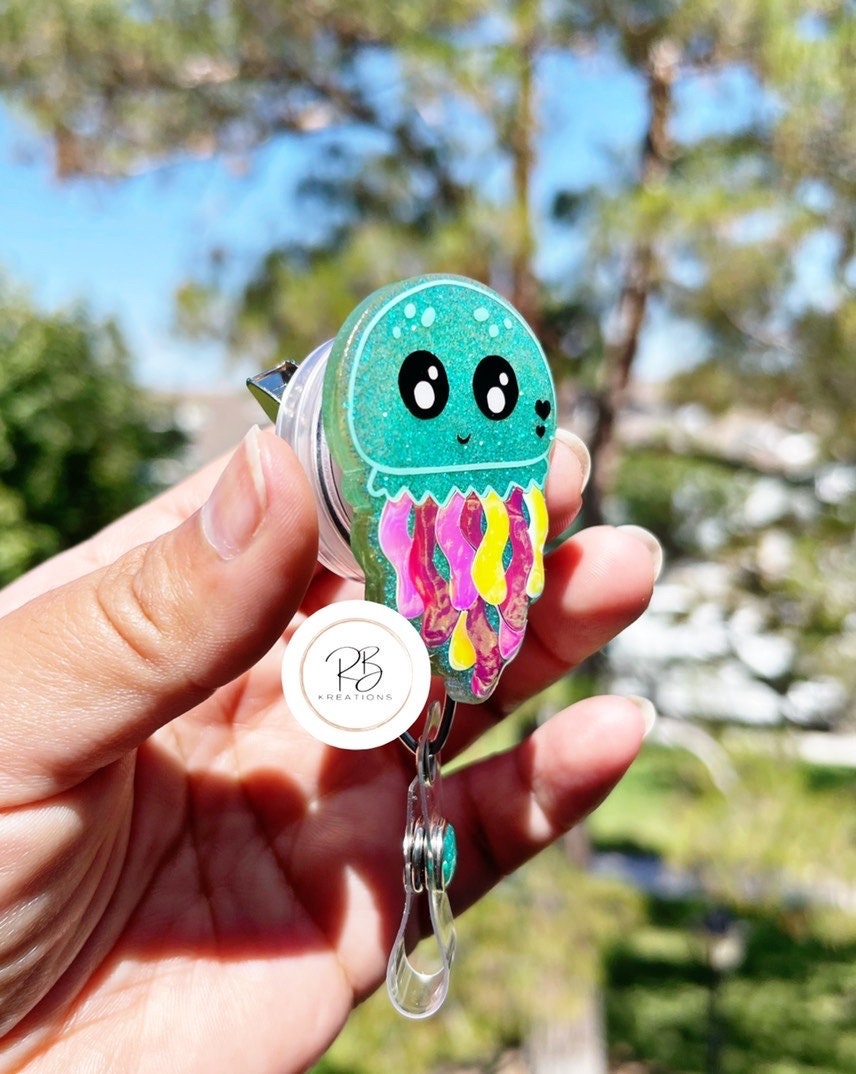 Baby Jellyfish Badge Reel, Retractable Badge Holder, Jellyfish Badge Holder, Nurse Badge Reel, Name tag holder, Badge Clip, Interchangeable