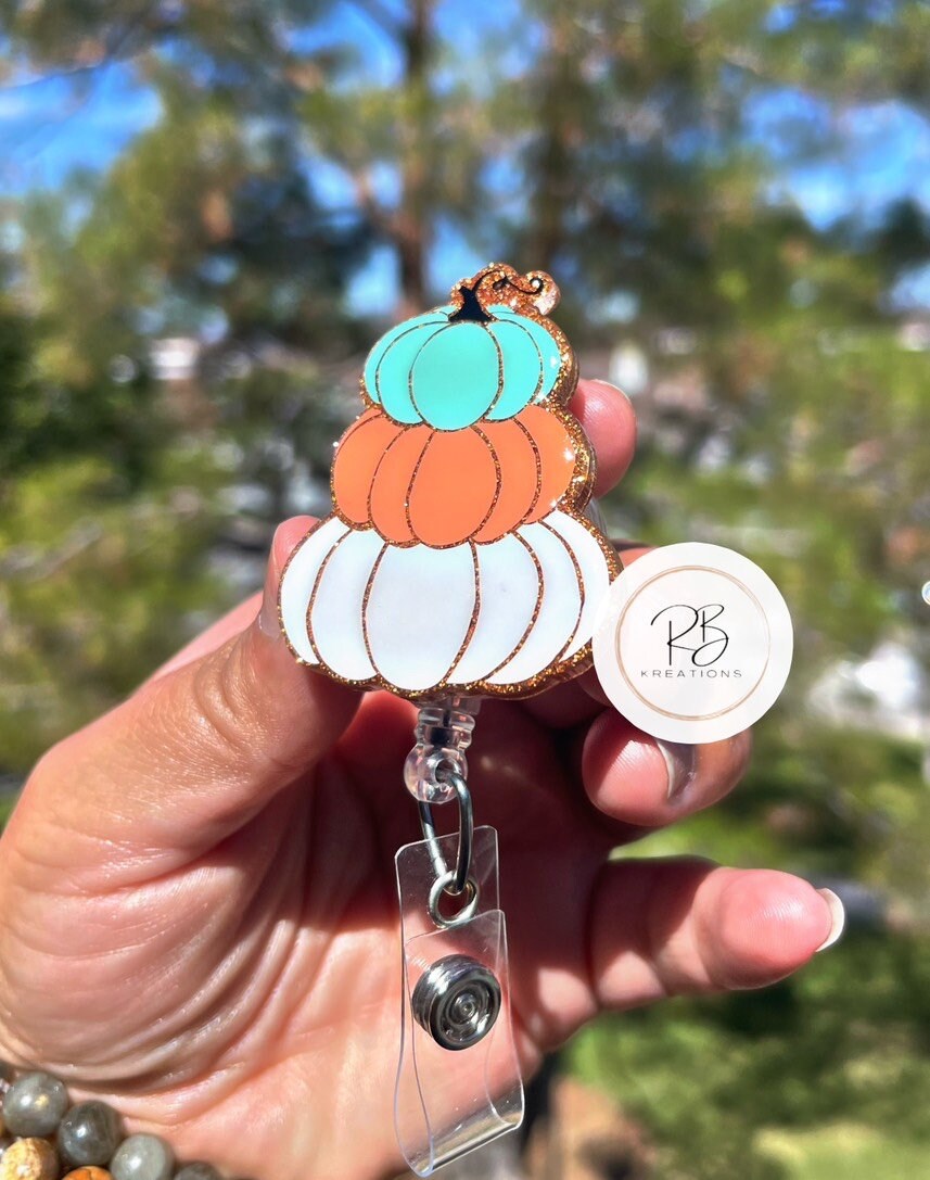 Stackable Pumpkin Badge Reel | Stacked Pumpkins | Solid color Pumpkins | Nurses | Retractable | Fall